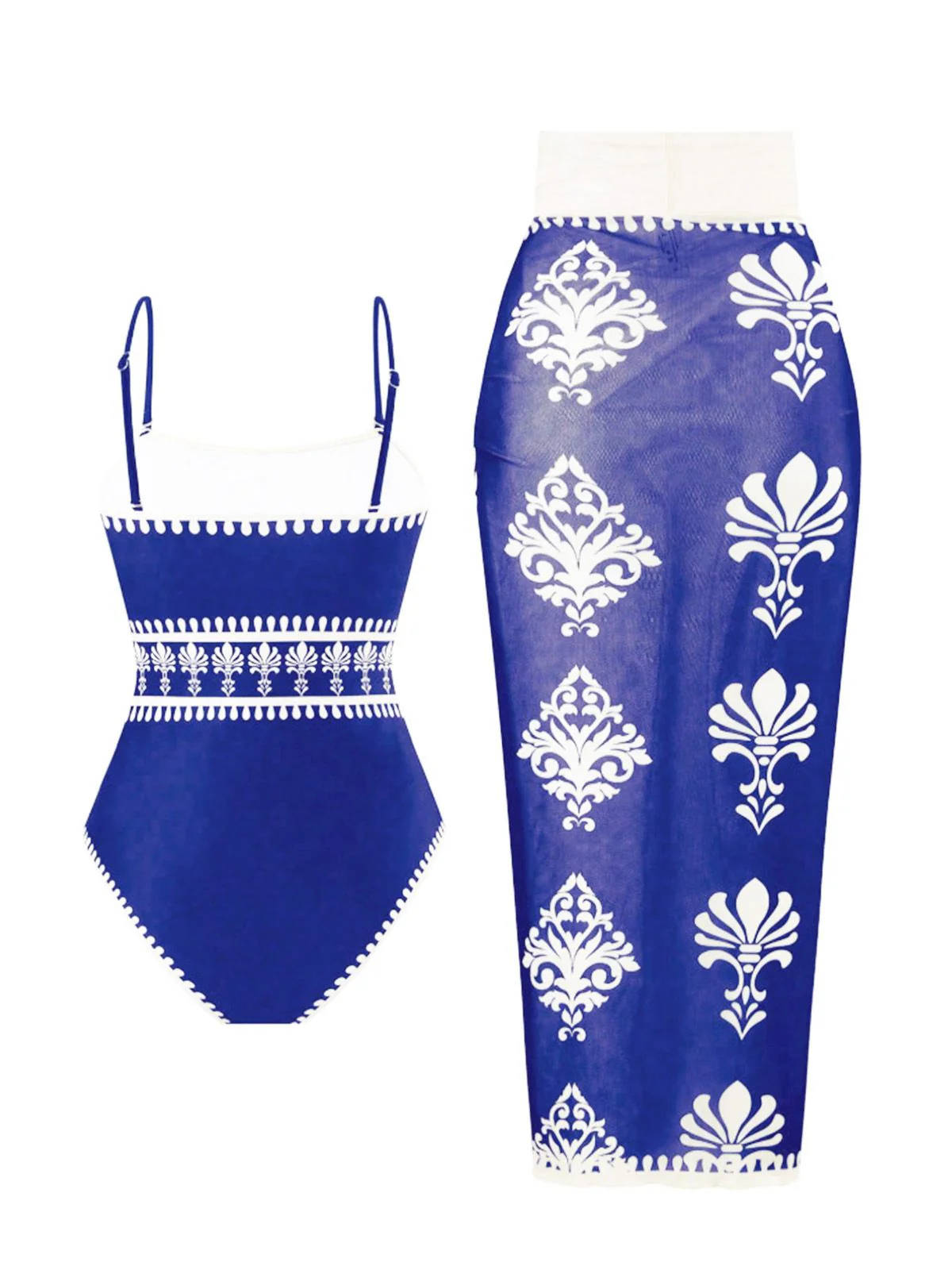 1970s Boho Floral Printed One-Piece Swimsuit & Cover Up - Image 2