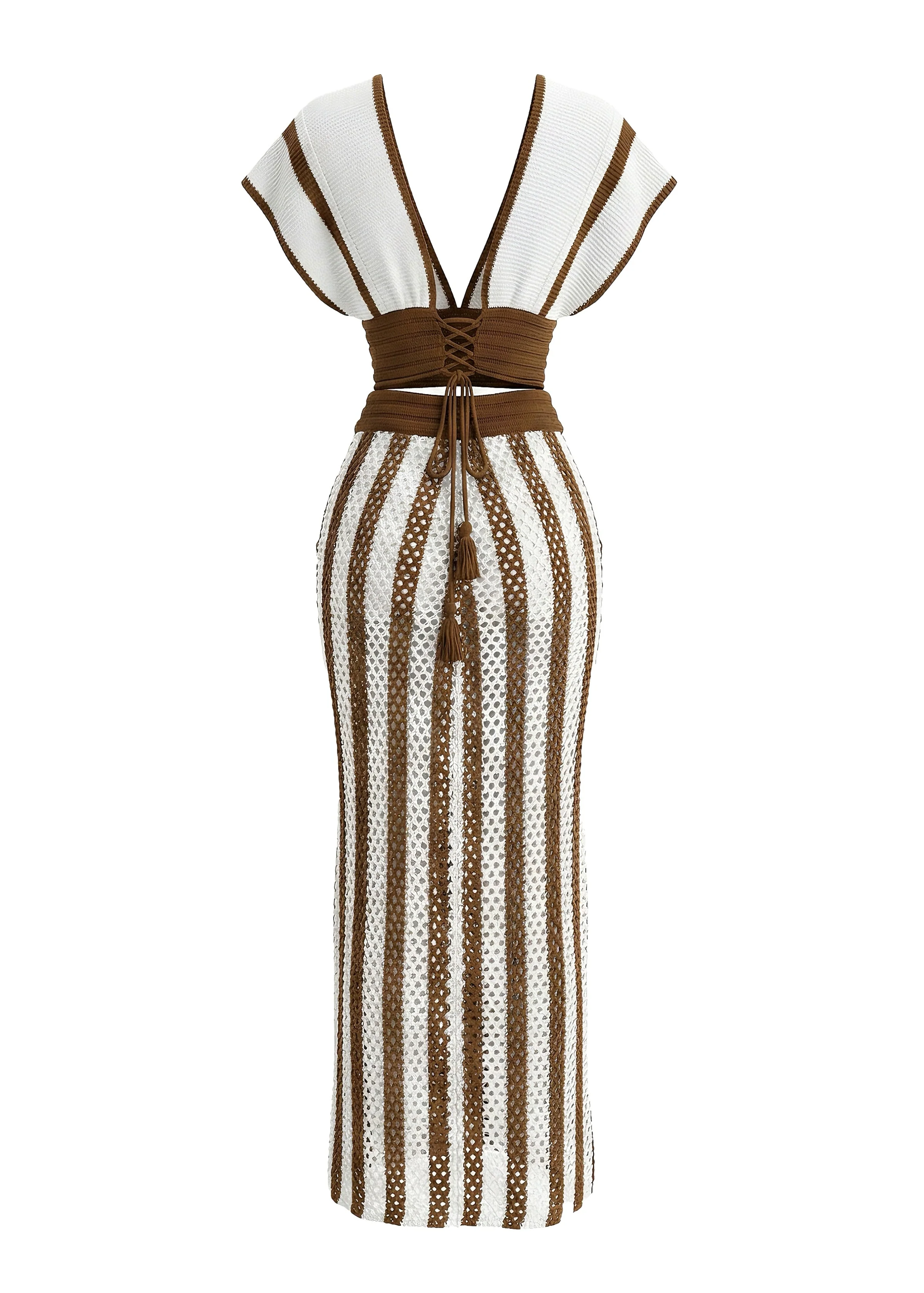 1970s Boho Striped Crochet Crop Top & Cutout Maxi Skirt Cover-up Set - Image 4