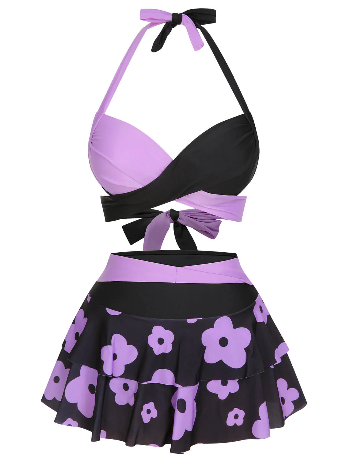 1970s Color Block Floral Halter Swimsuit - Image 5