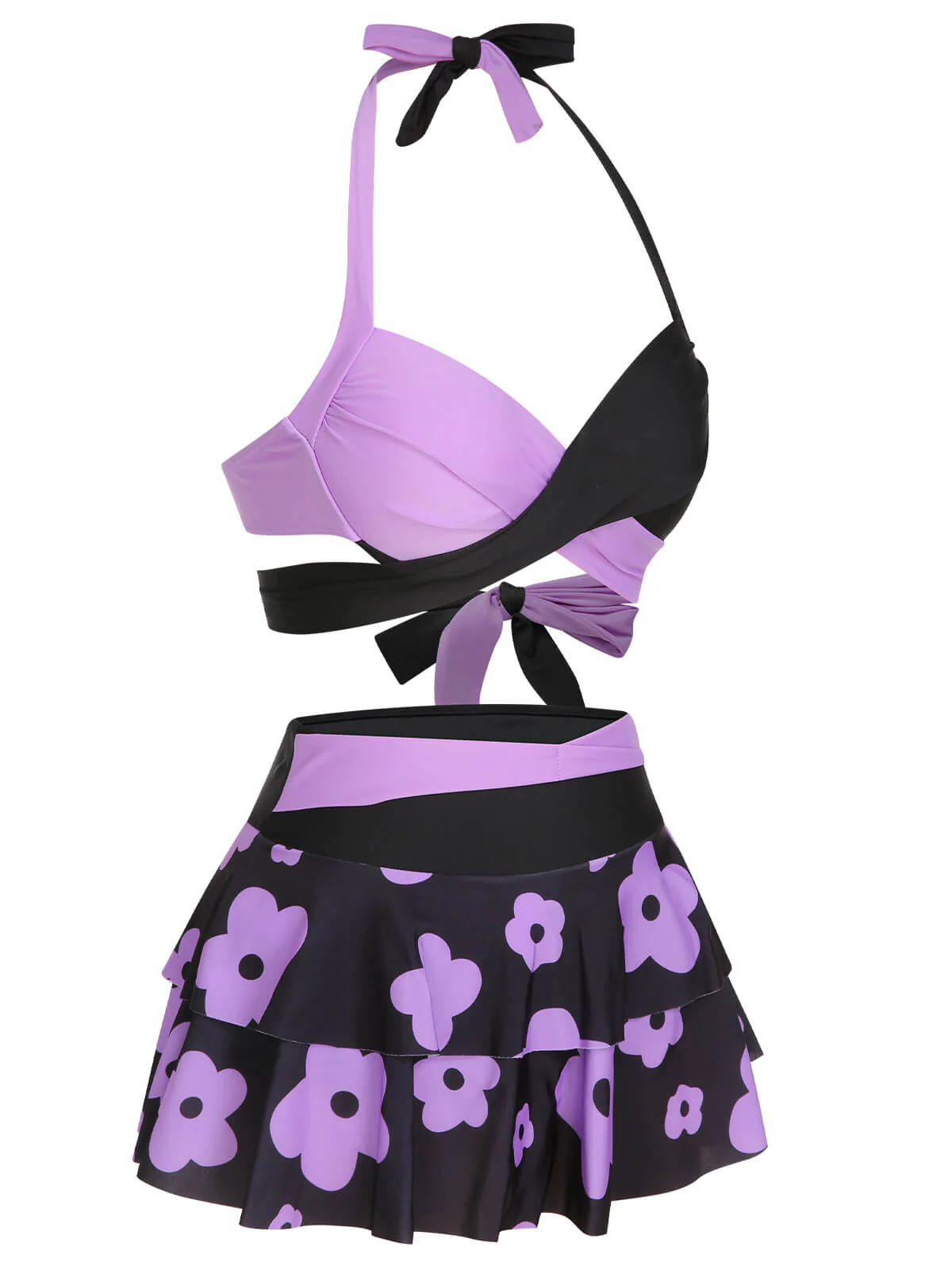 1970s Color Block Floral Halter Swimsuit - Image 6