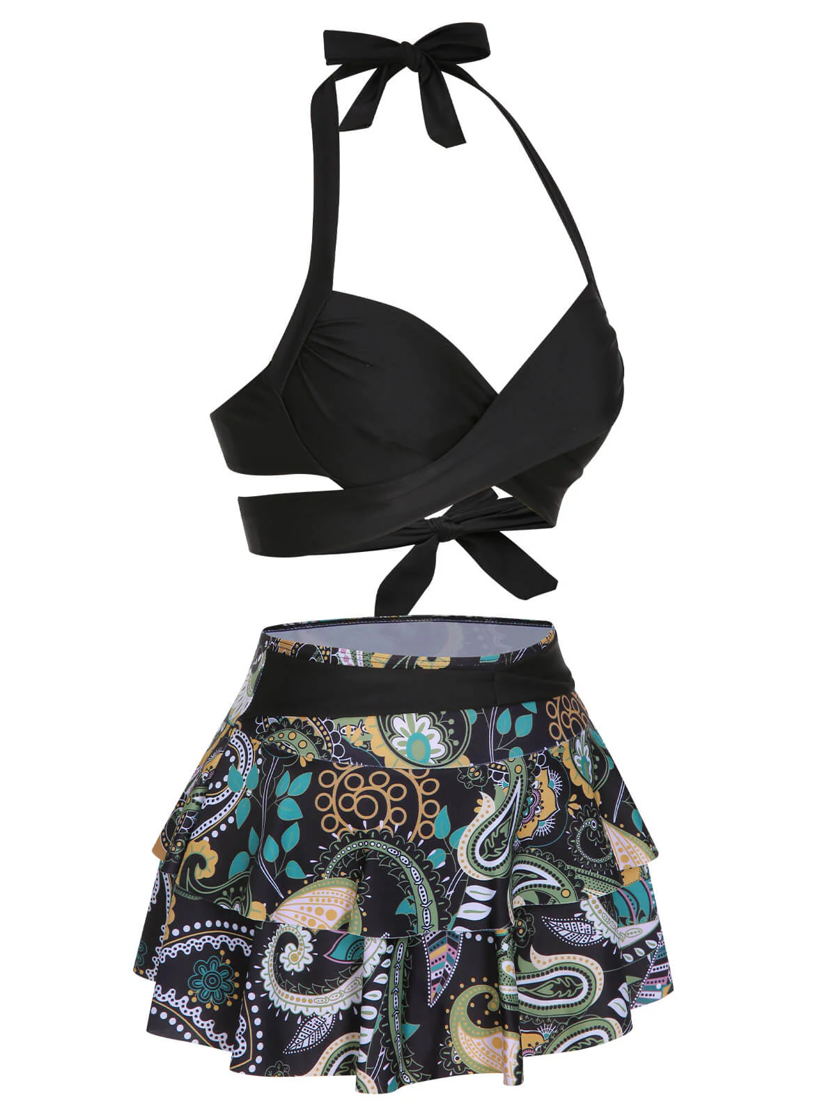 1970s Color Block Floral Halter Swimsuit - Image 2