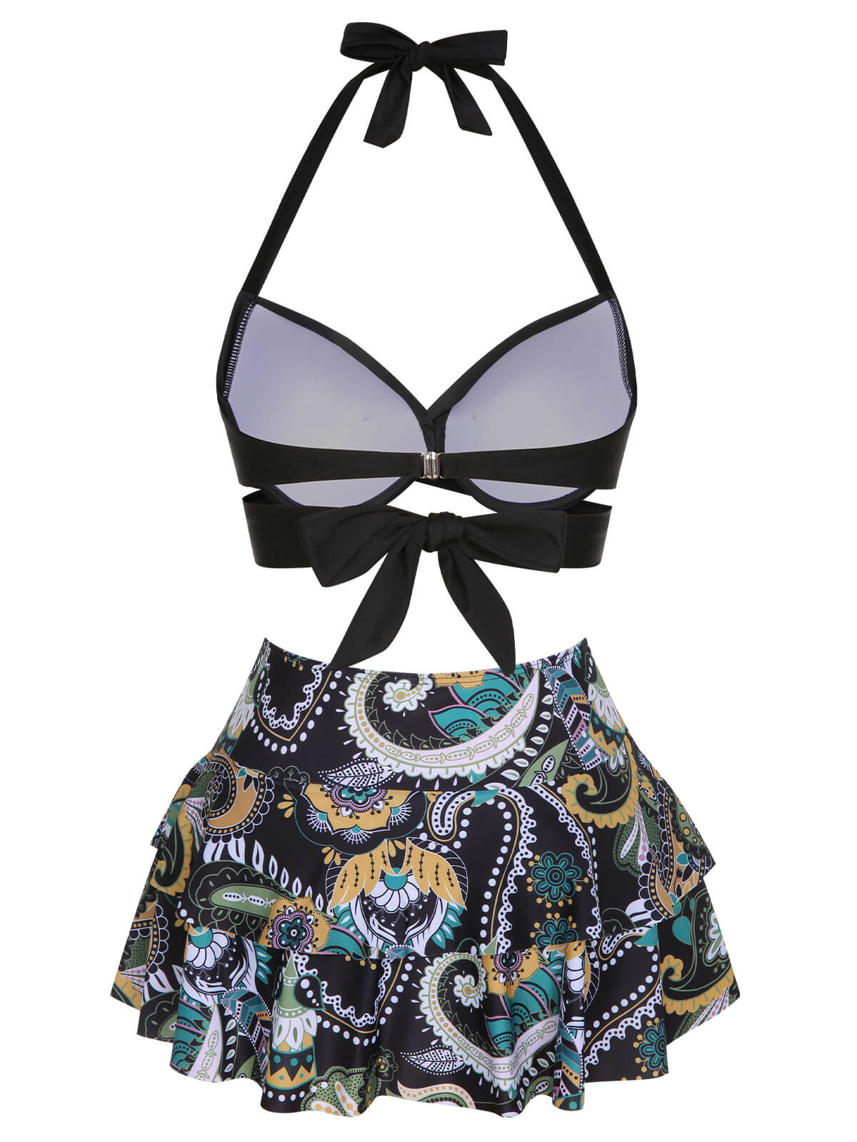 1970s Color Block Floral Halter Swimsuit - Image 3