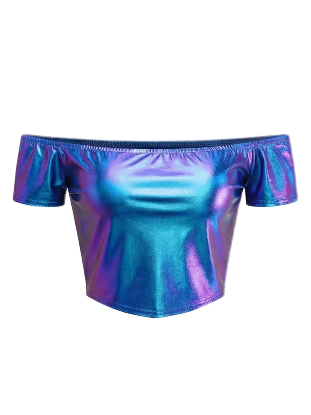 1970s Disco Metallic Off-Shoulder Short Sleeve Top