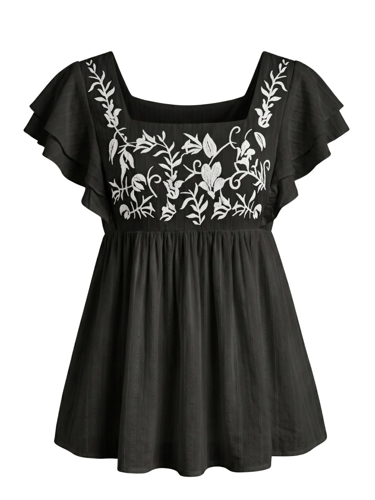 1970s Floral Embroidered Flutter Sleeve Babydoll Top - Image 7