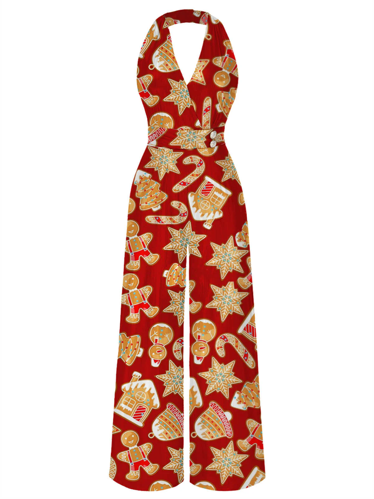 Gold 1970s Solid V-Neck Halter Jumpsuit - Image 9