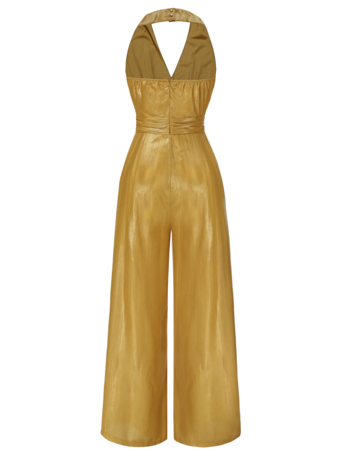 Gold 1970s Solid V-Neck Halter Jumpsuit - Image 5