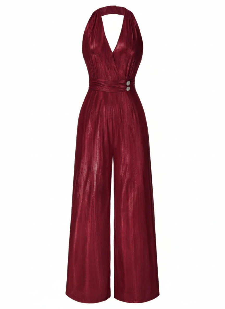 Gold 1970s Solid V-Neck Halter Jumpsuit - Image 8