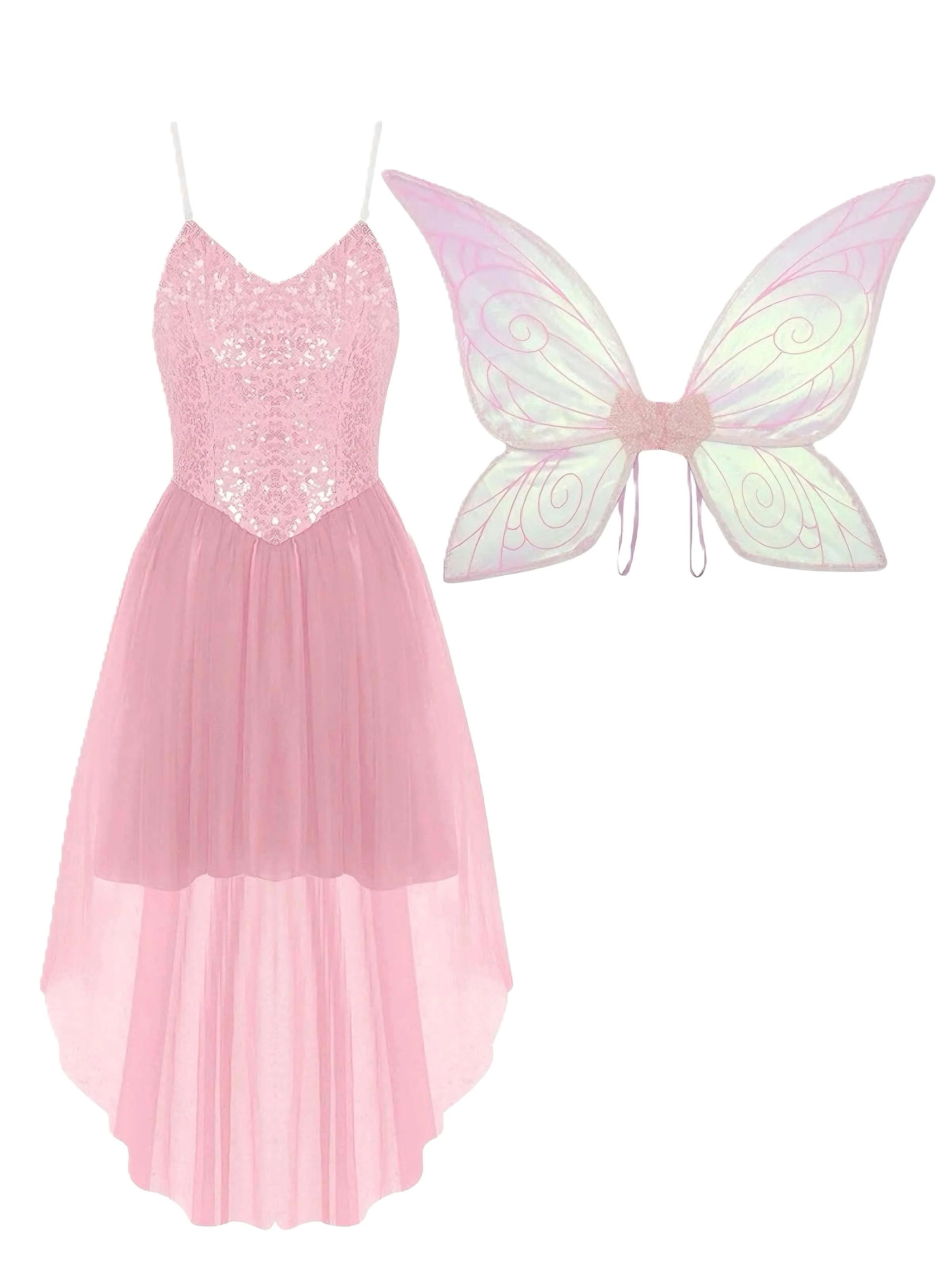 1970s Halloween Fairy Wings Sequin Tulle Costume Dress