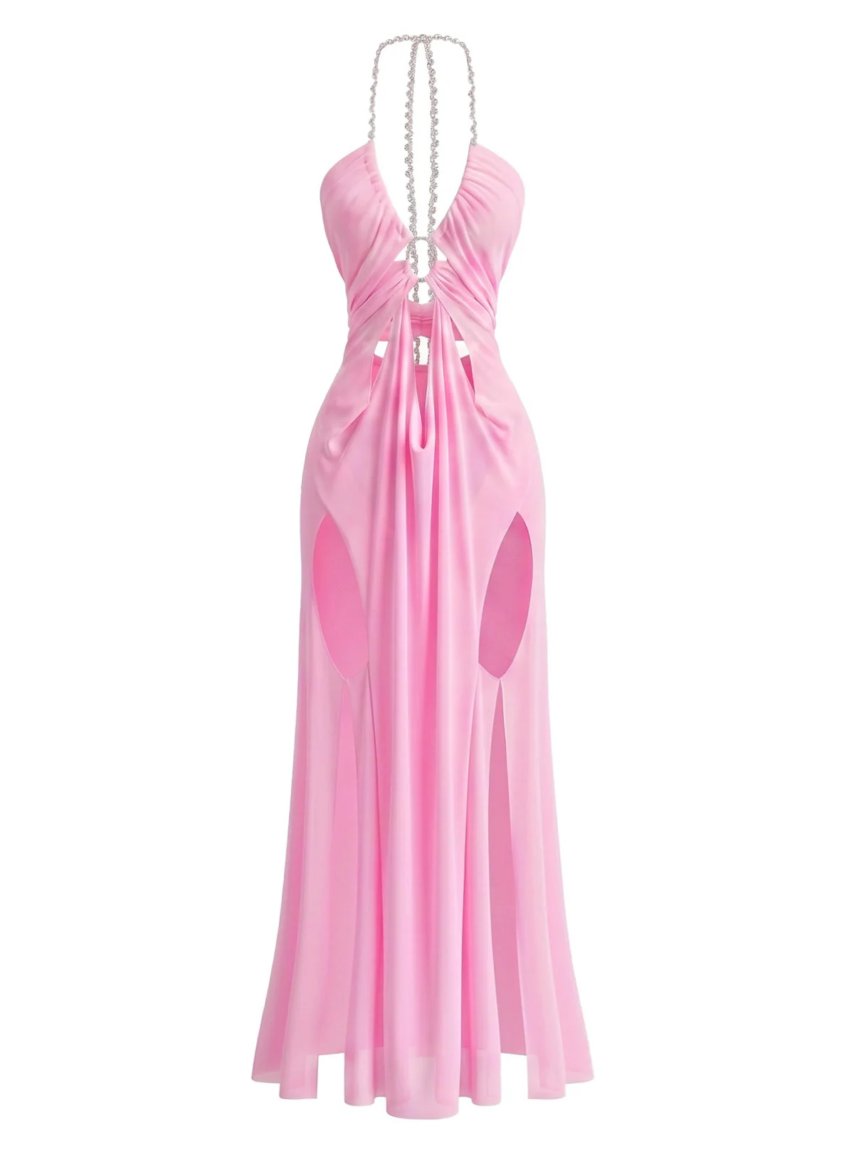 1970s Halter Cutout Mesh Maxi Dress