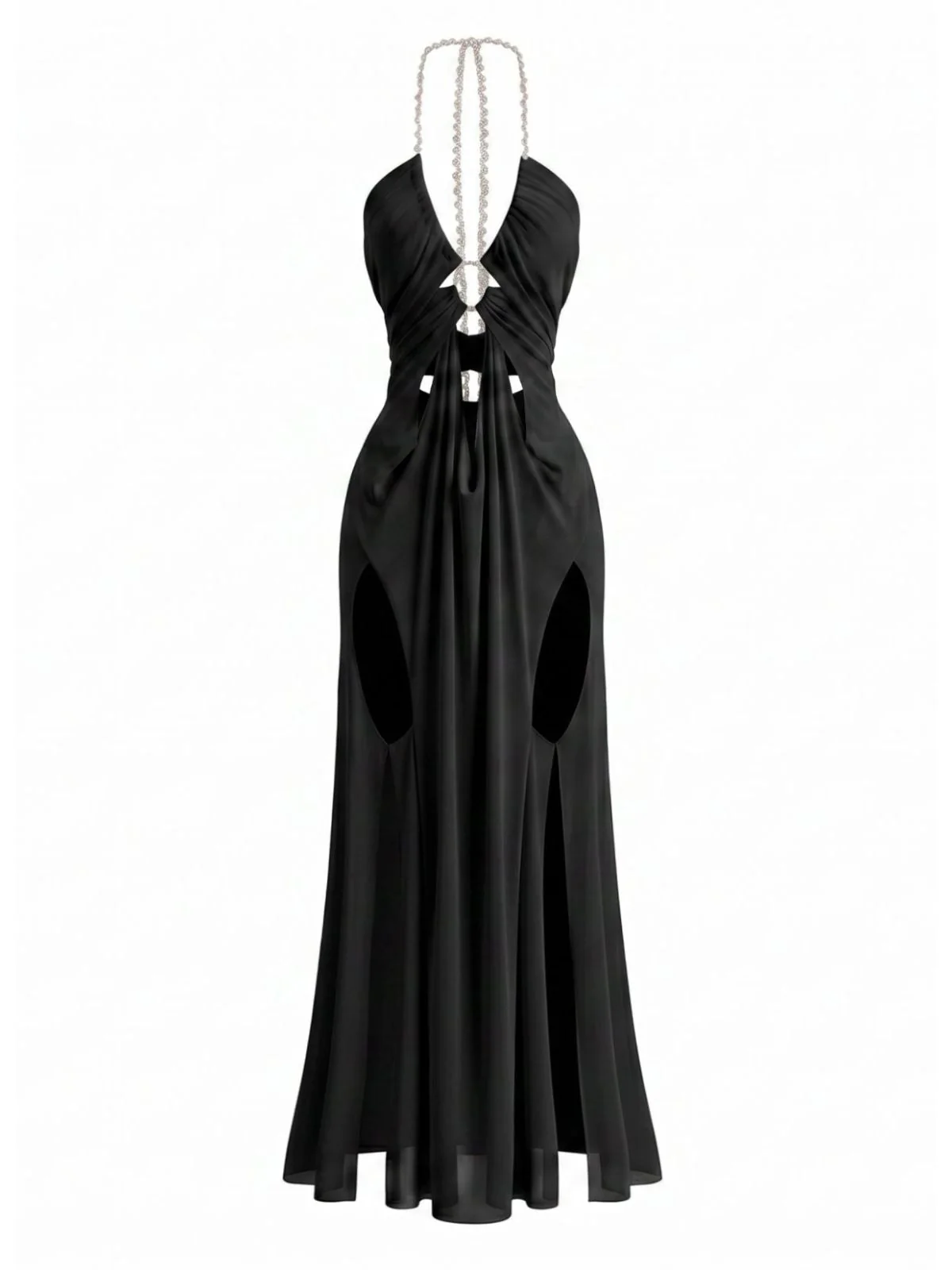 1970s Halter Cutout Mesh Maxi Dress - Image 4