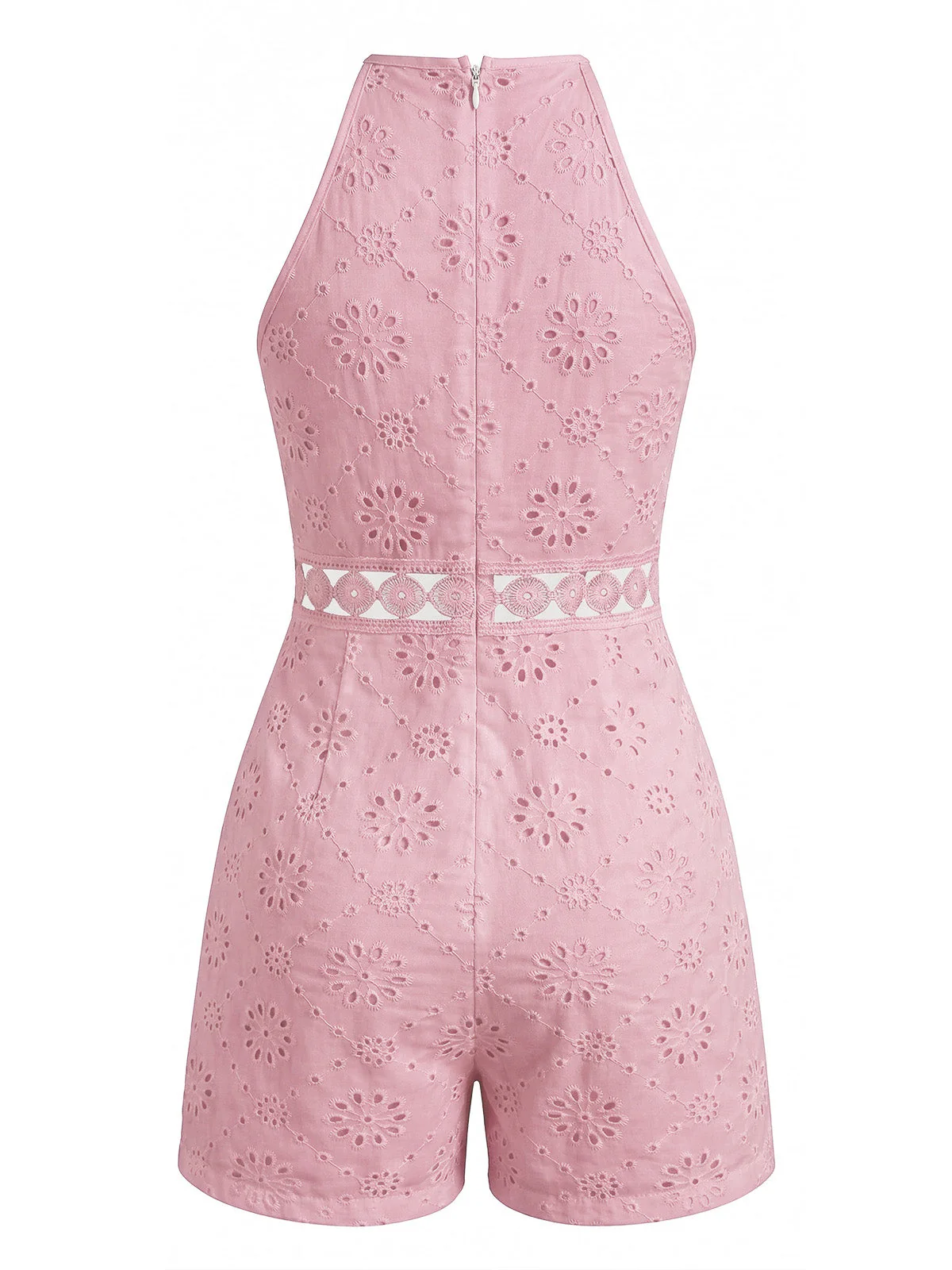 1970s Halter Round Neck Floral Hollow Romper - Image 3