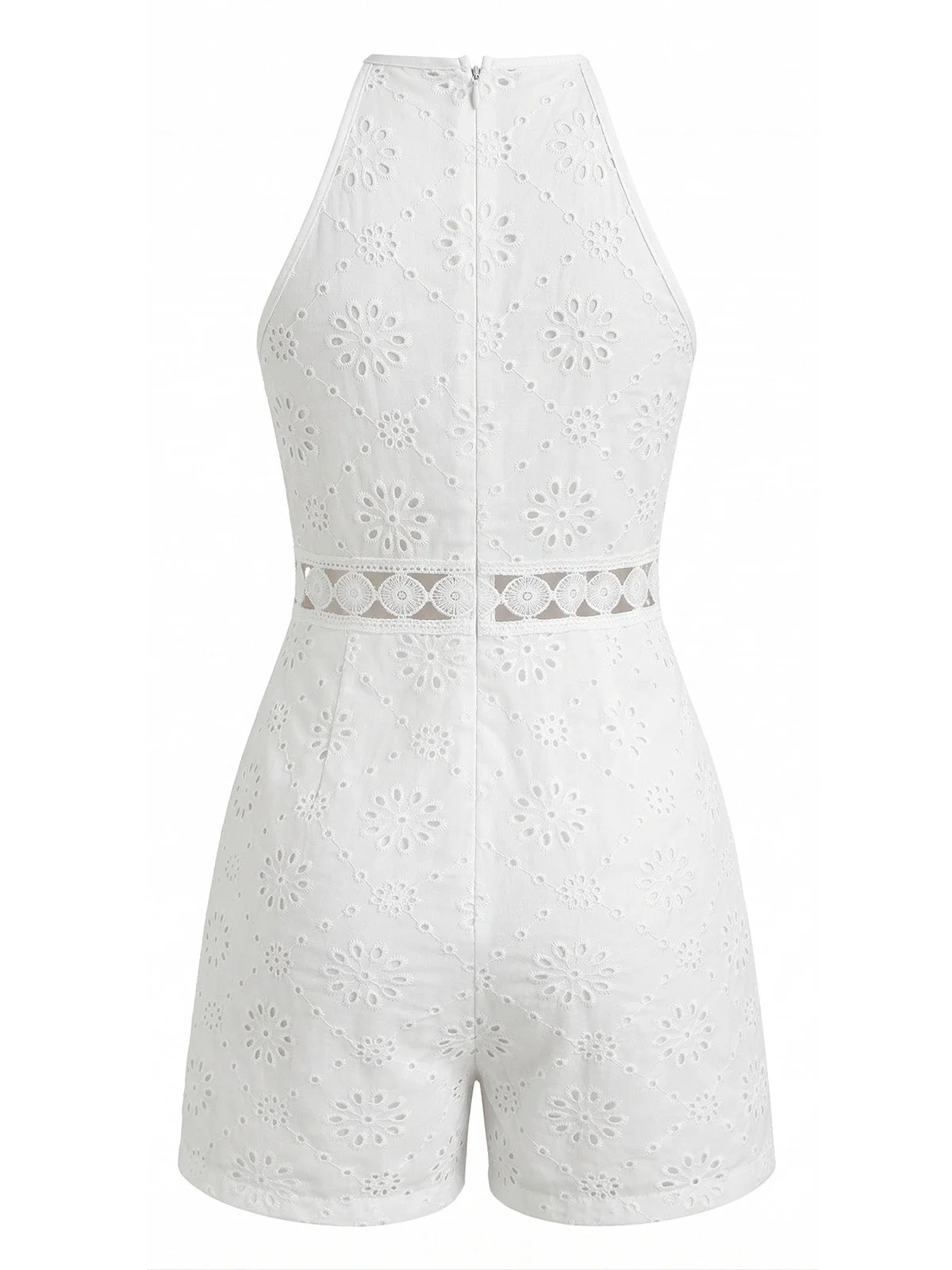 1970s Halter Round Neck Floral Hollow Romper - Image 5