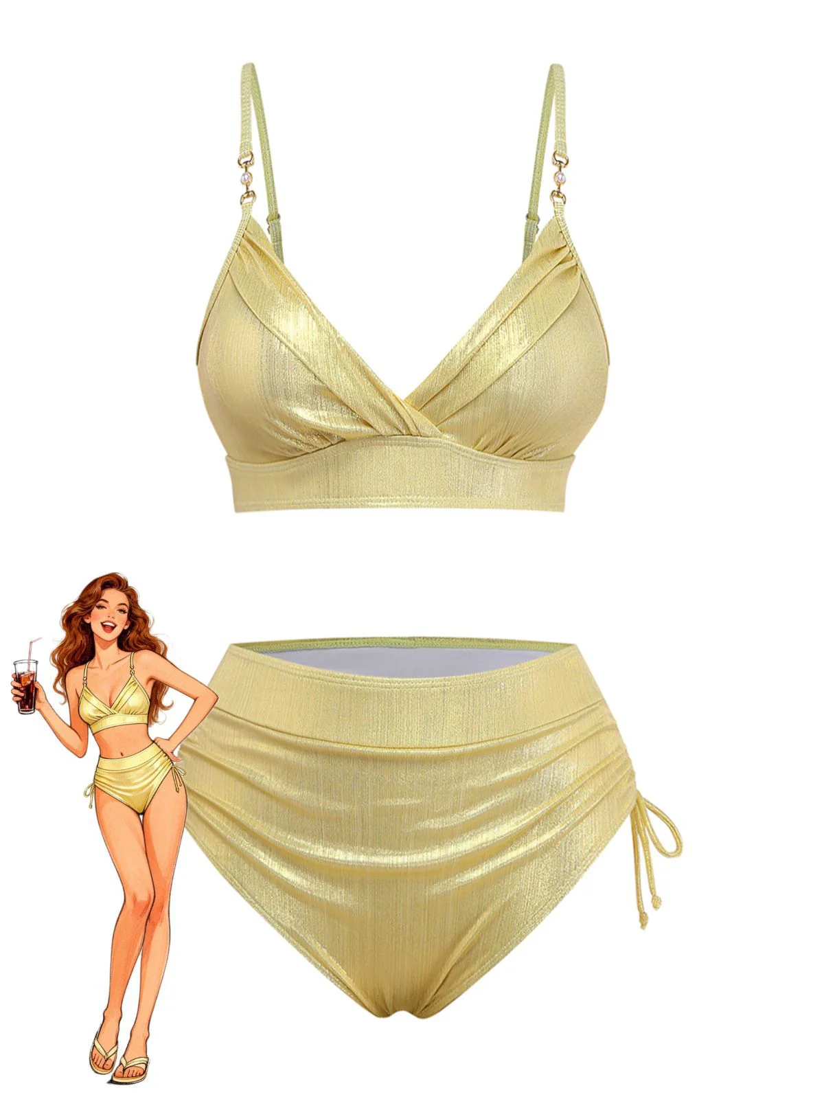 1970s High-Waist Metallic Shimmer Bikini Set