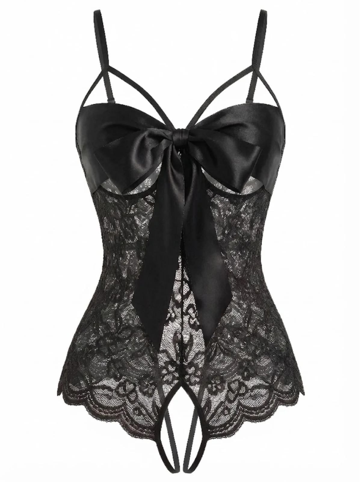 1970s Lace Satin Bow Adjustable Straps Lingerie