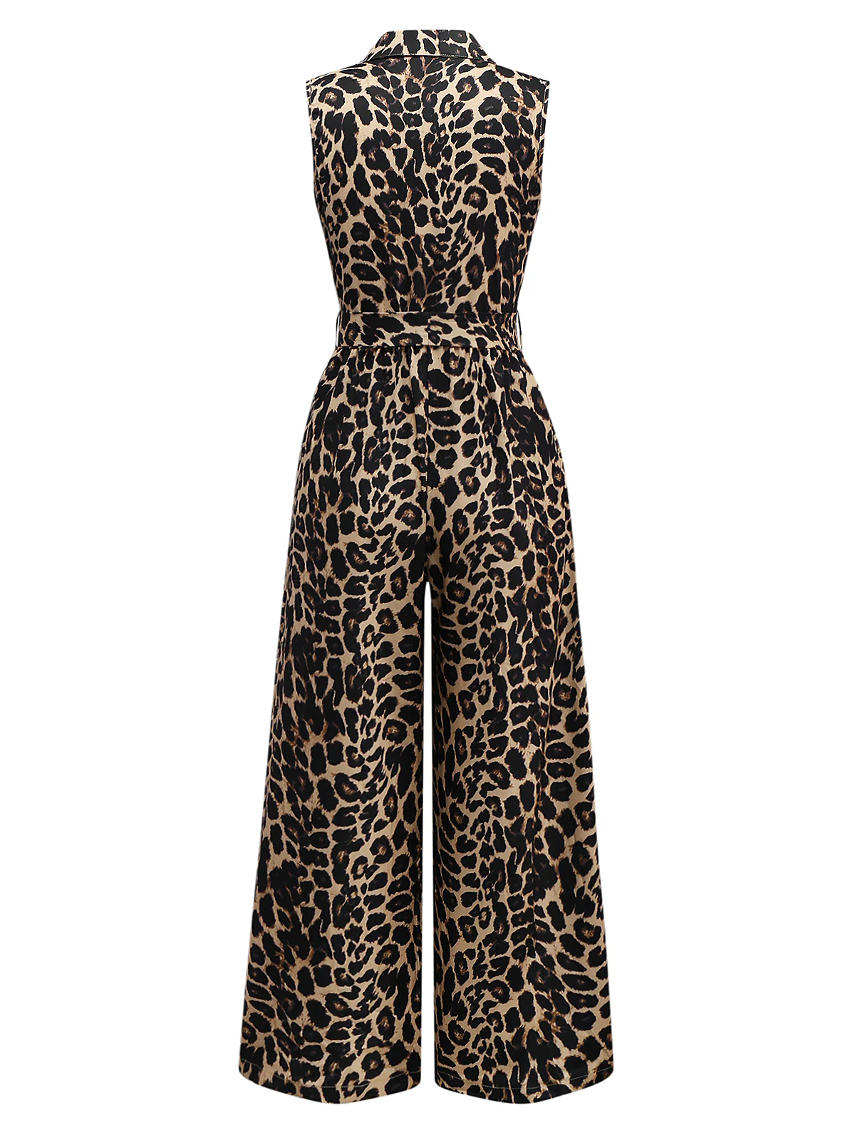 1970s Lapel Leopard Sleeveless Belted Jumpsuit - Image 2