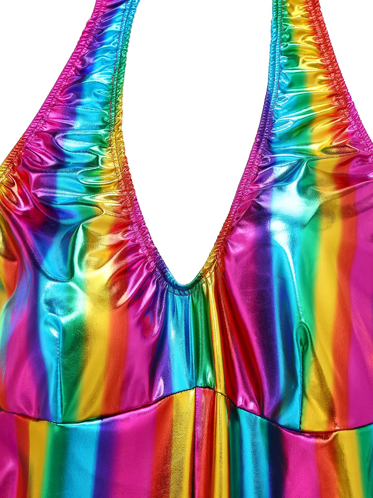 1970s Rainbow Colorblock Disco Halter Jumpsuit - Image 5