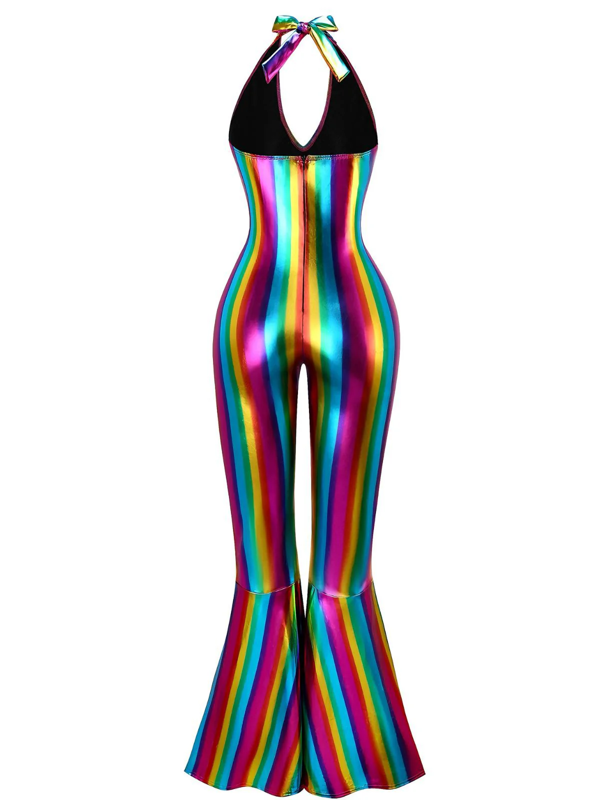 1970s Rainbow Colorblock Disco Halter Jumpsuit - Image 7