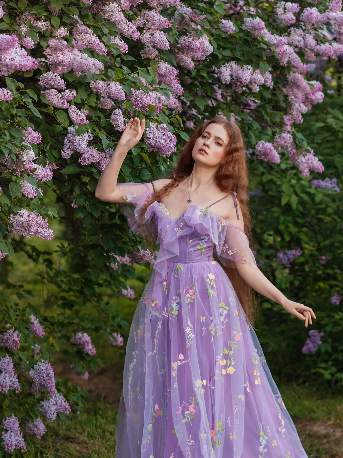 1970s Slip Floral Embroidered Mesh Slit Dress - Image 2