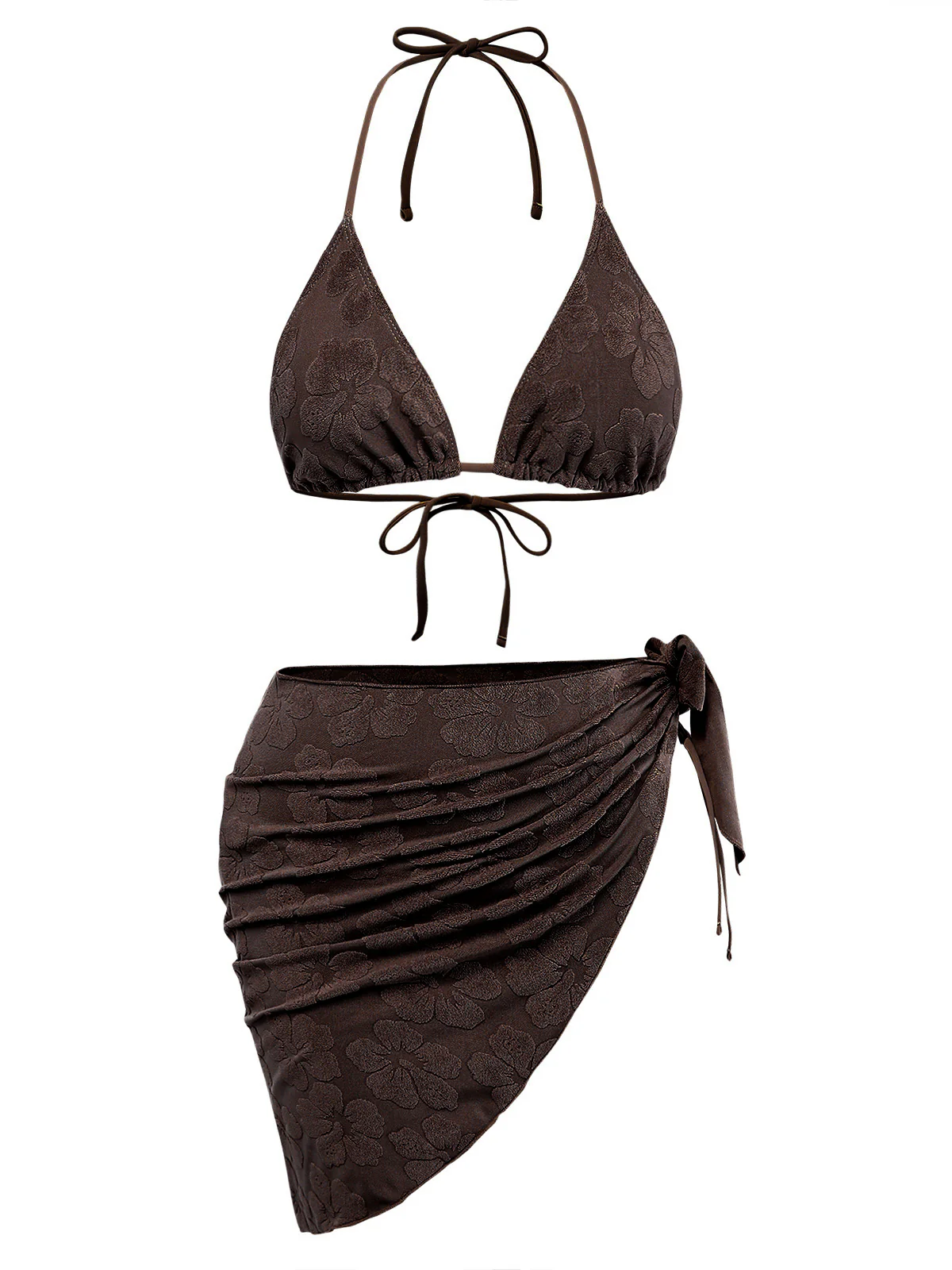 1970s Solid 3D Camellia Foil-Print Swimsuit & Cover-Up - Image 7