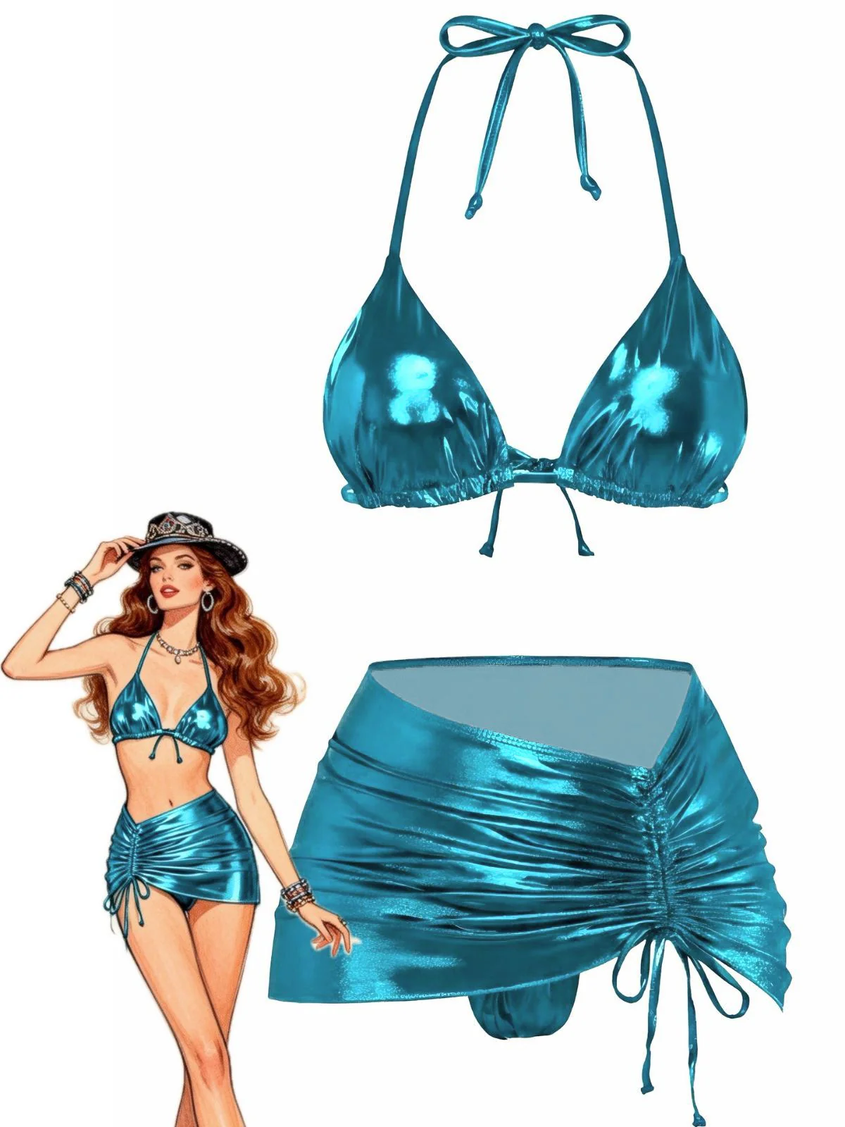 1970s Solid Halter Metallic Bikini Set