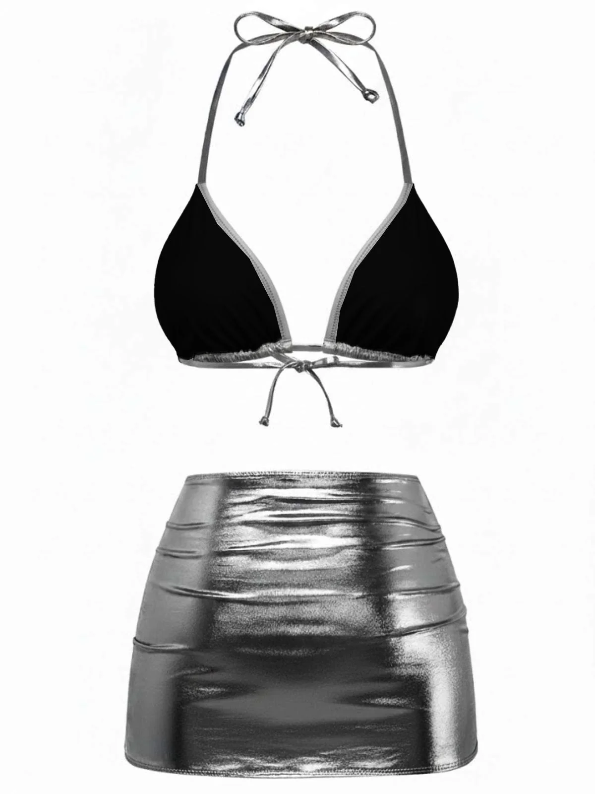 1970s Solid Halter Metallic Bikini Set - Image 11