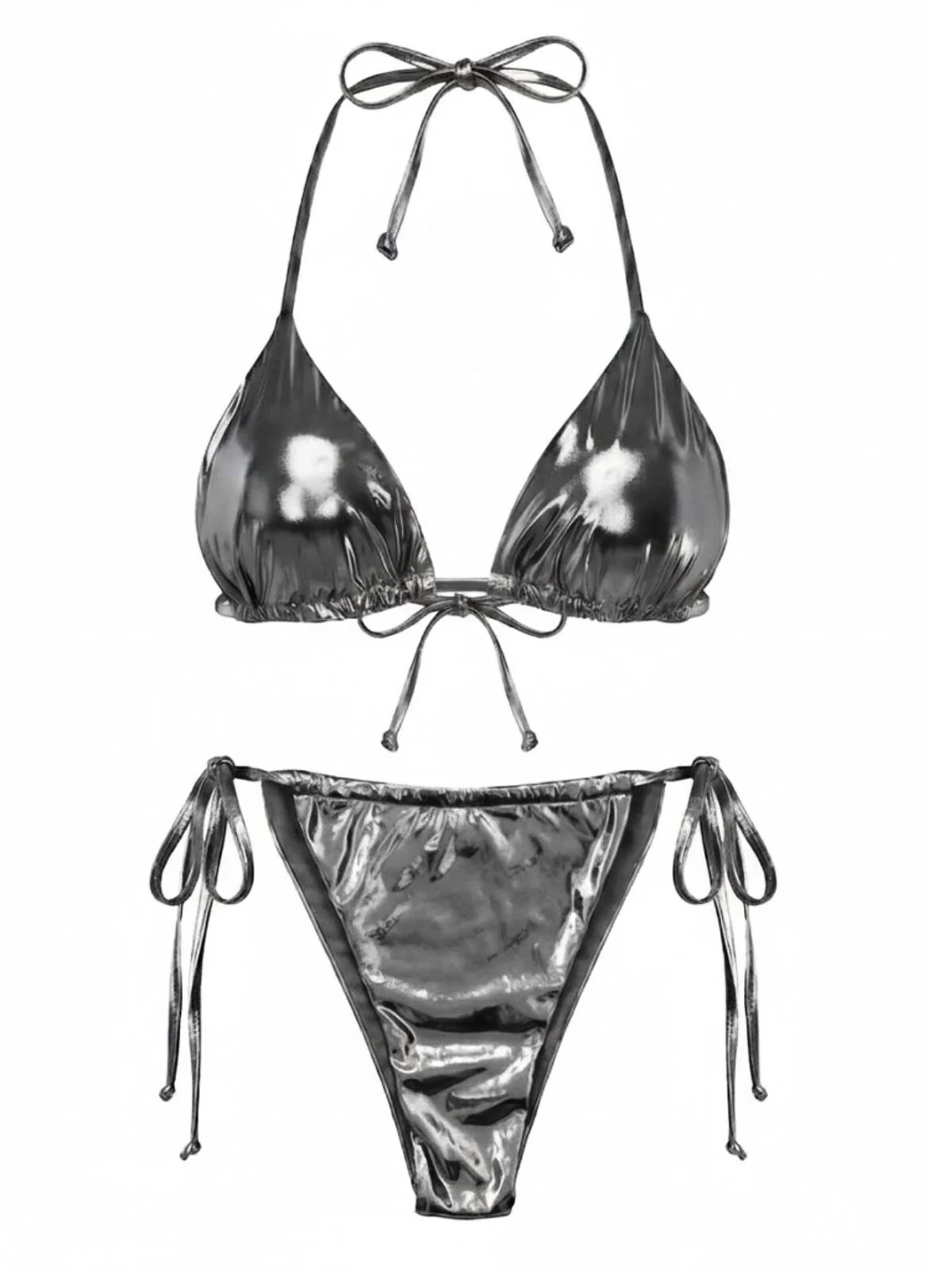 1970s Solid Halter Metallic Bikini Set - Image 12