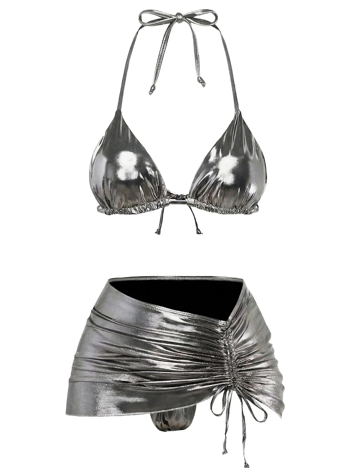 1970s Solid Halter Metallic Bikini Set - Image 8