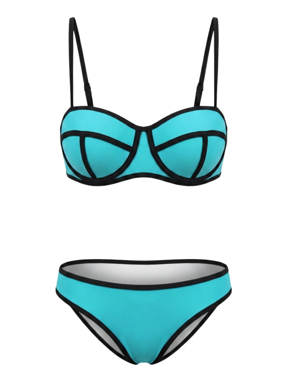 1970s Spaghetti Strap Colorblock Trim Bikini Set - Image 3