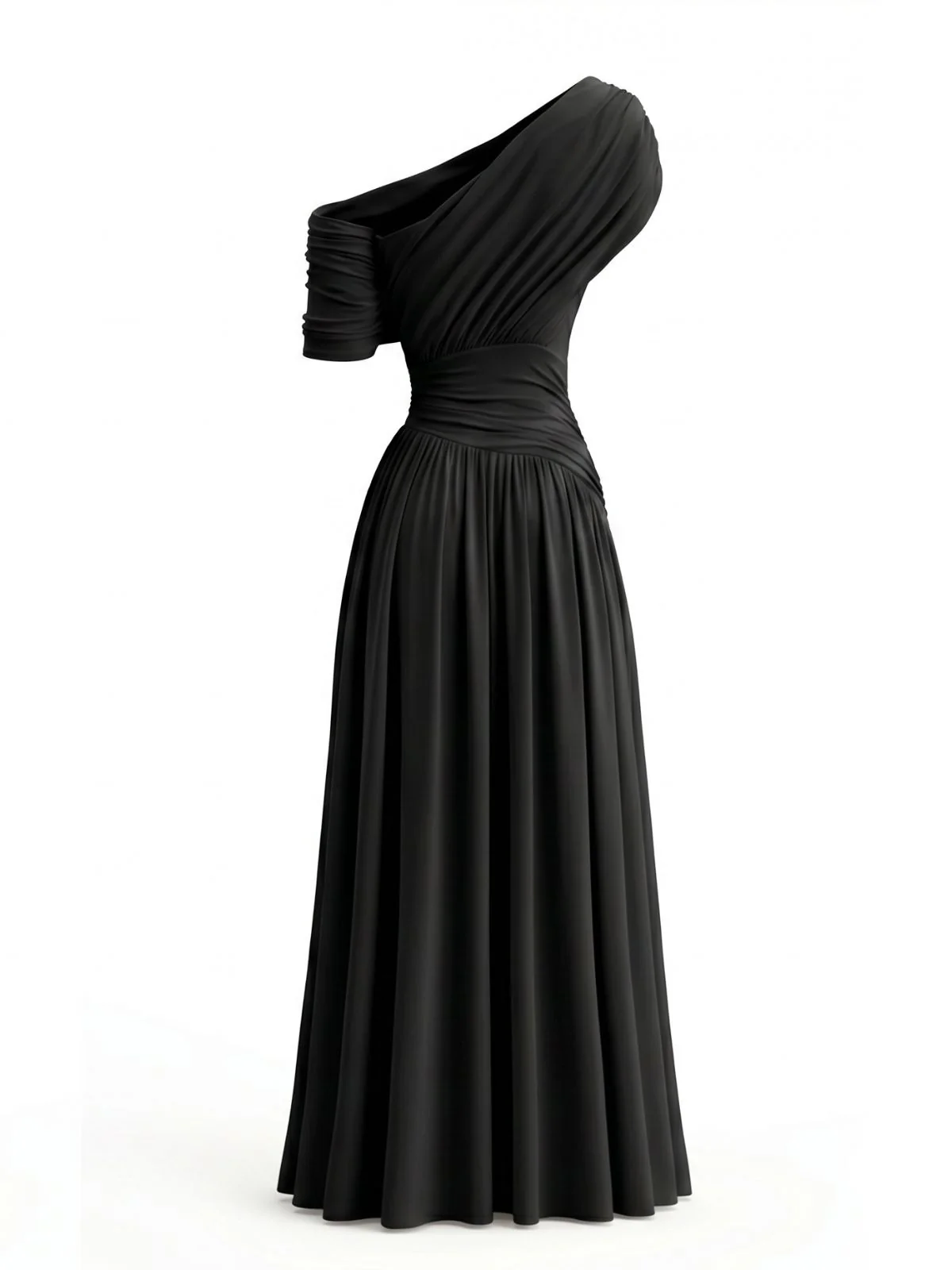 1970s Surplice One Shoulder Ruched Dress - Image 9