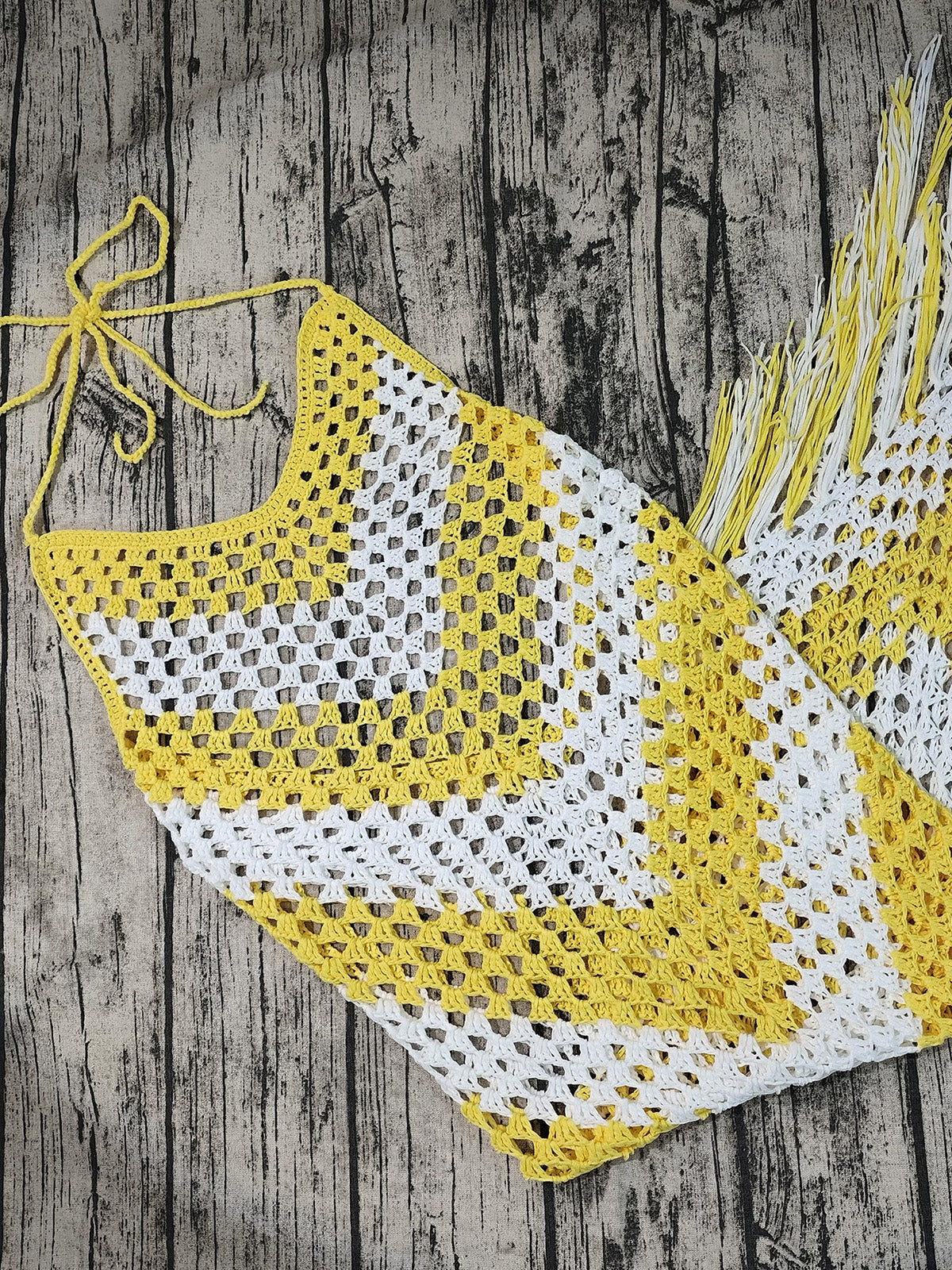 1970s V-Neck Crochet Fringe Cover-Up Dress - Image 5