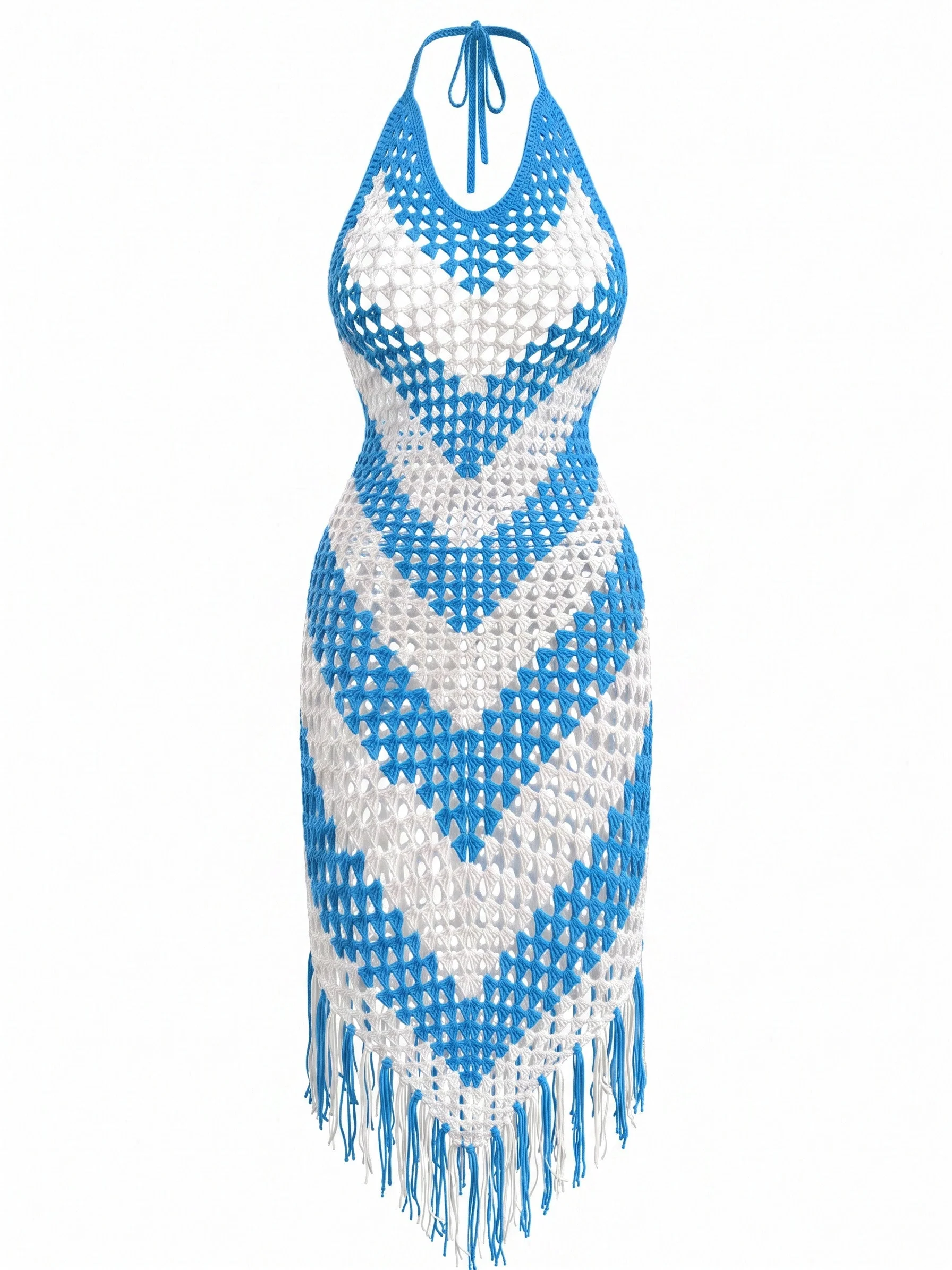 1970s V-Neck Crochet Fringe Cover-Up Dress - Image 6