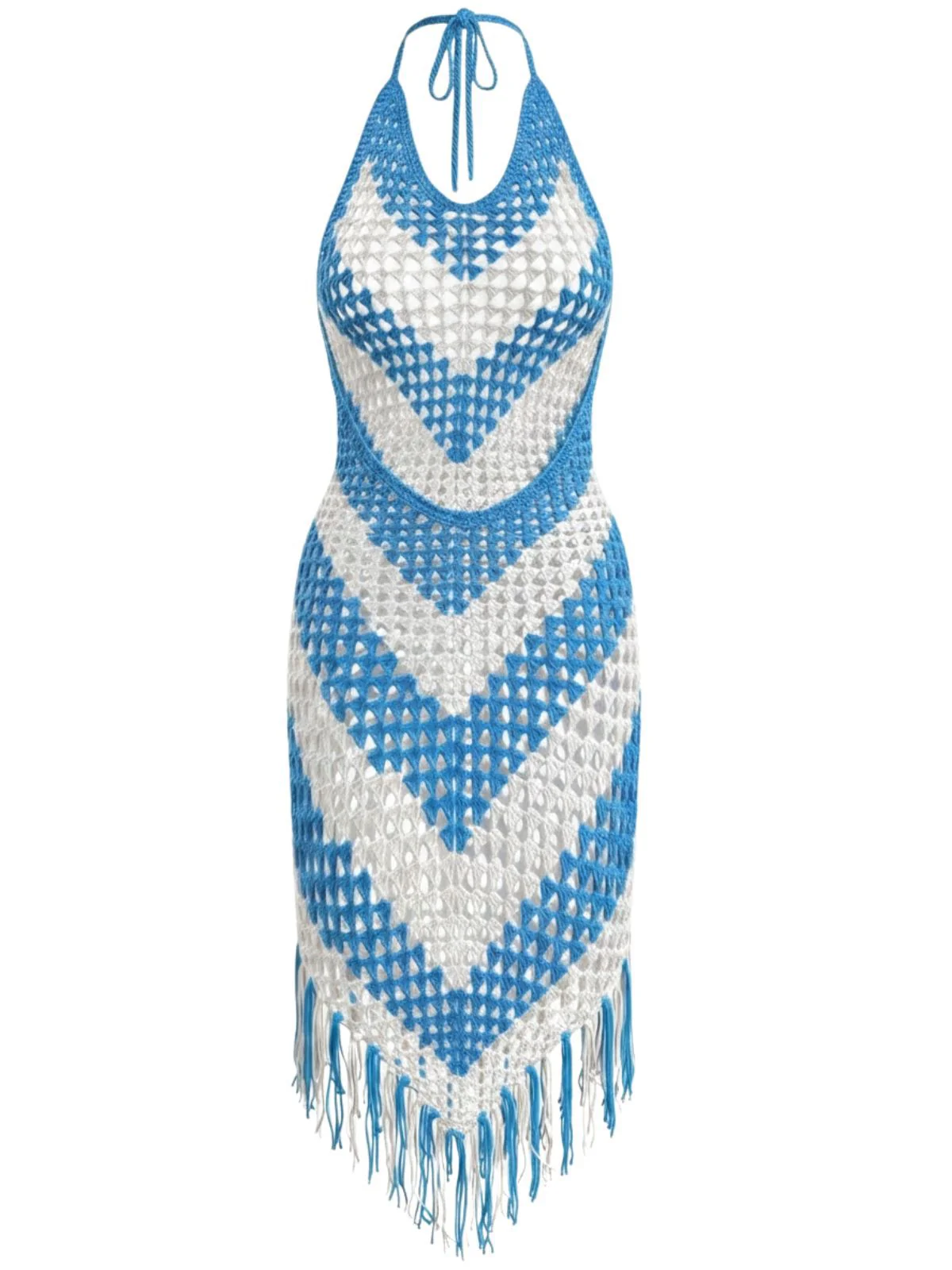 1970s V-Neck Crochet Fringe Cover-Up Dress - Image 7