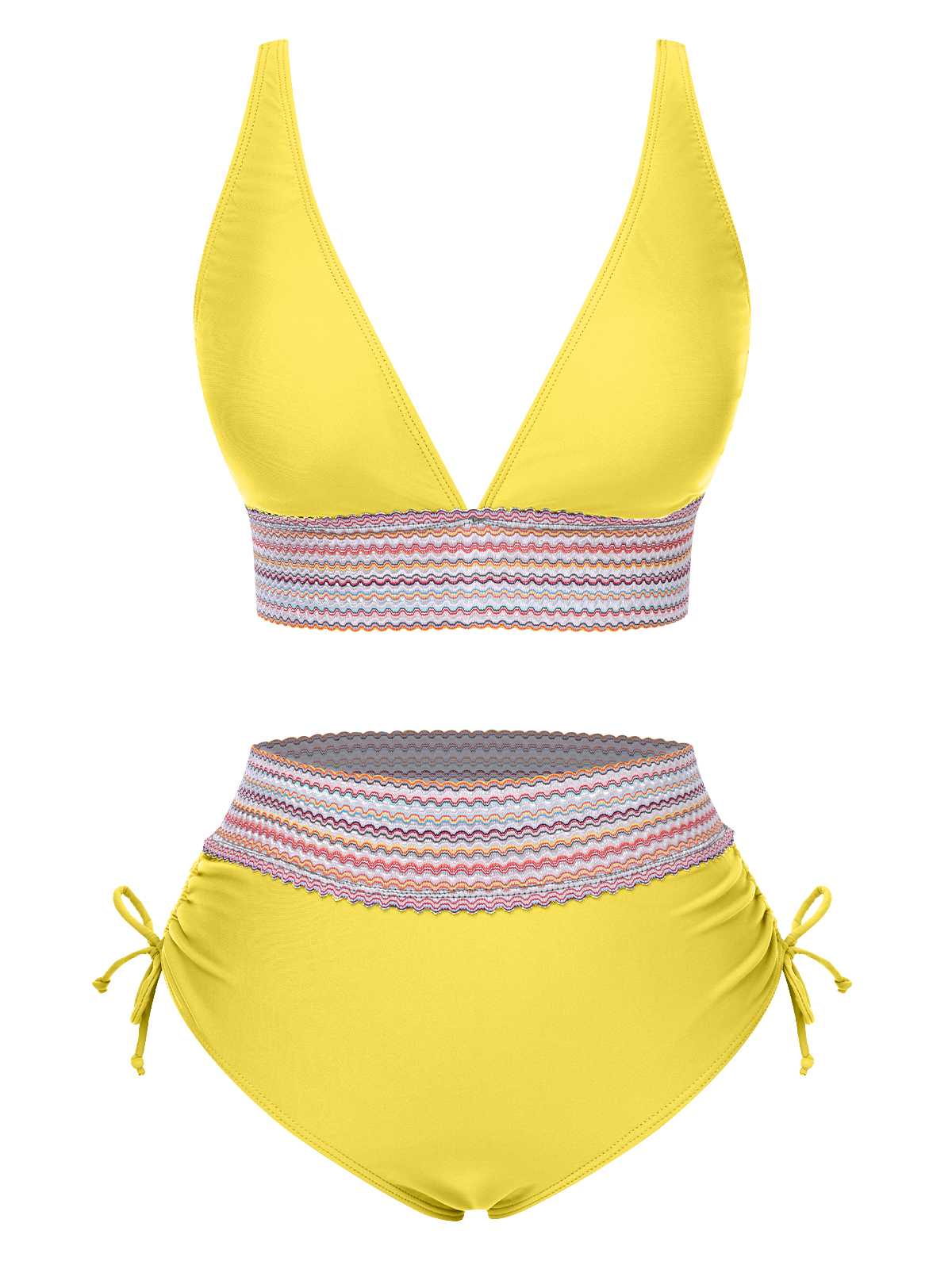 1970s V-Neck Patchwork High-Waist Bikini - Image 9