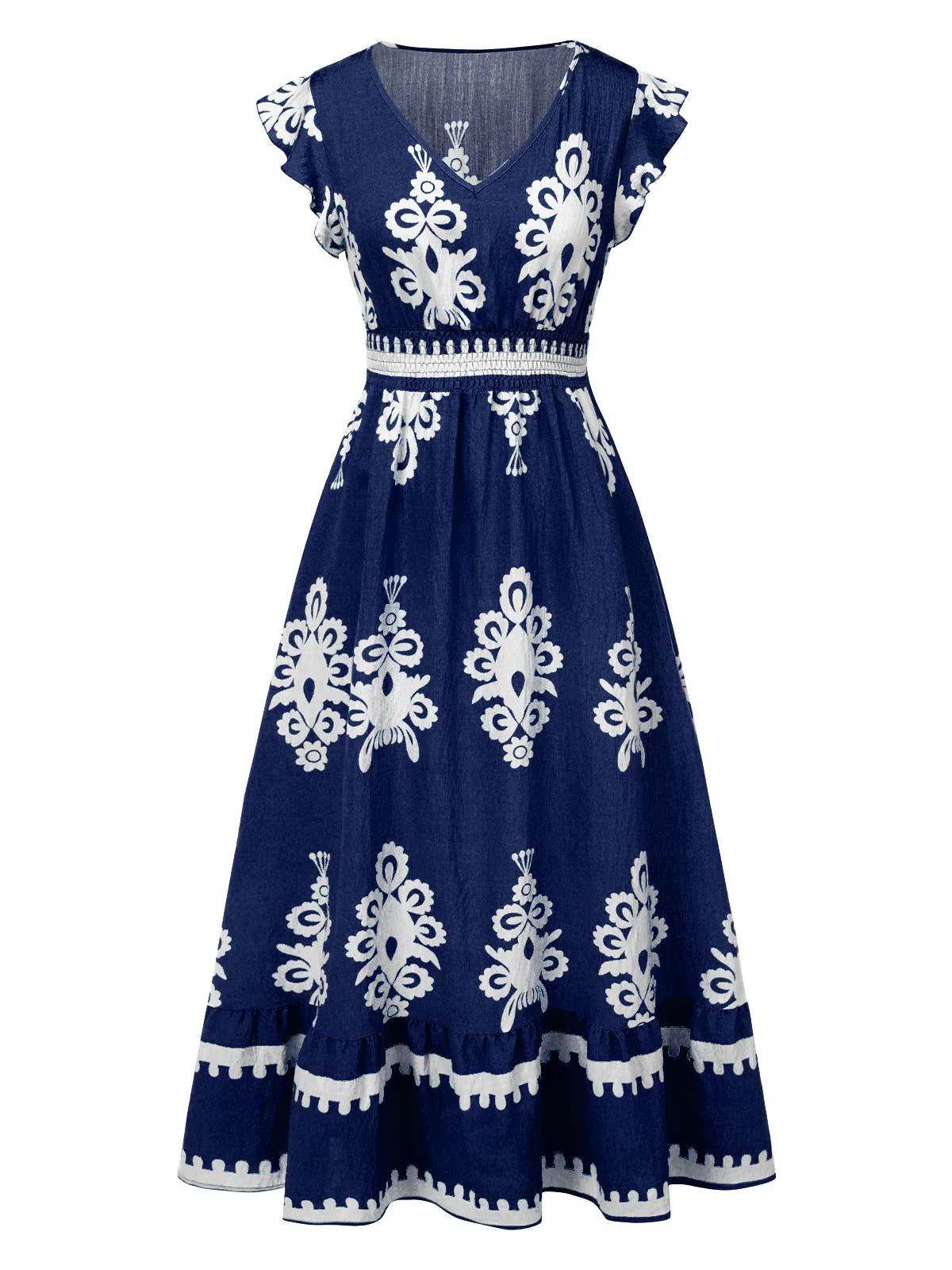 1970s V-Neck Tribal Pattern Bohemian Dress