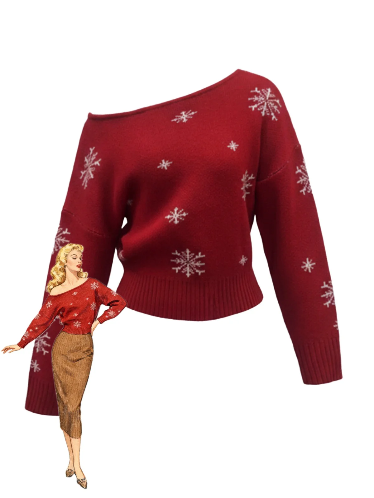 1970s Valentine Heart Asymmetrical Shoulder Pullover Sweater - Image 4