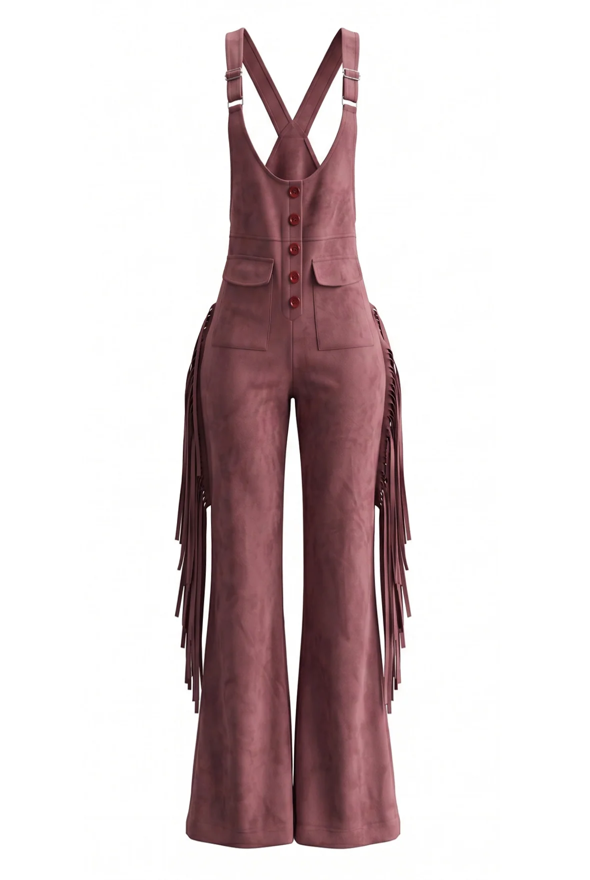 1970s Western Fringe Strap Flared Suede Jumpsuit - Image 3