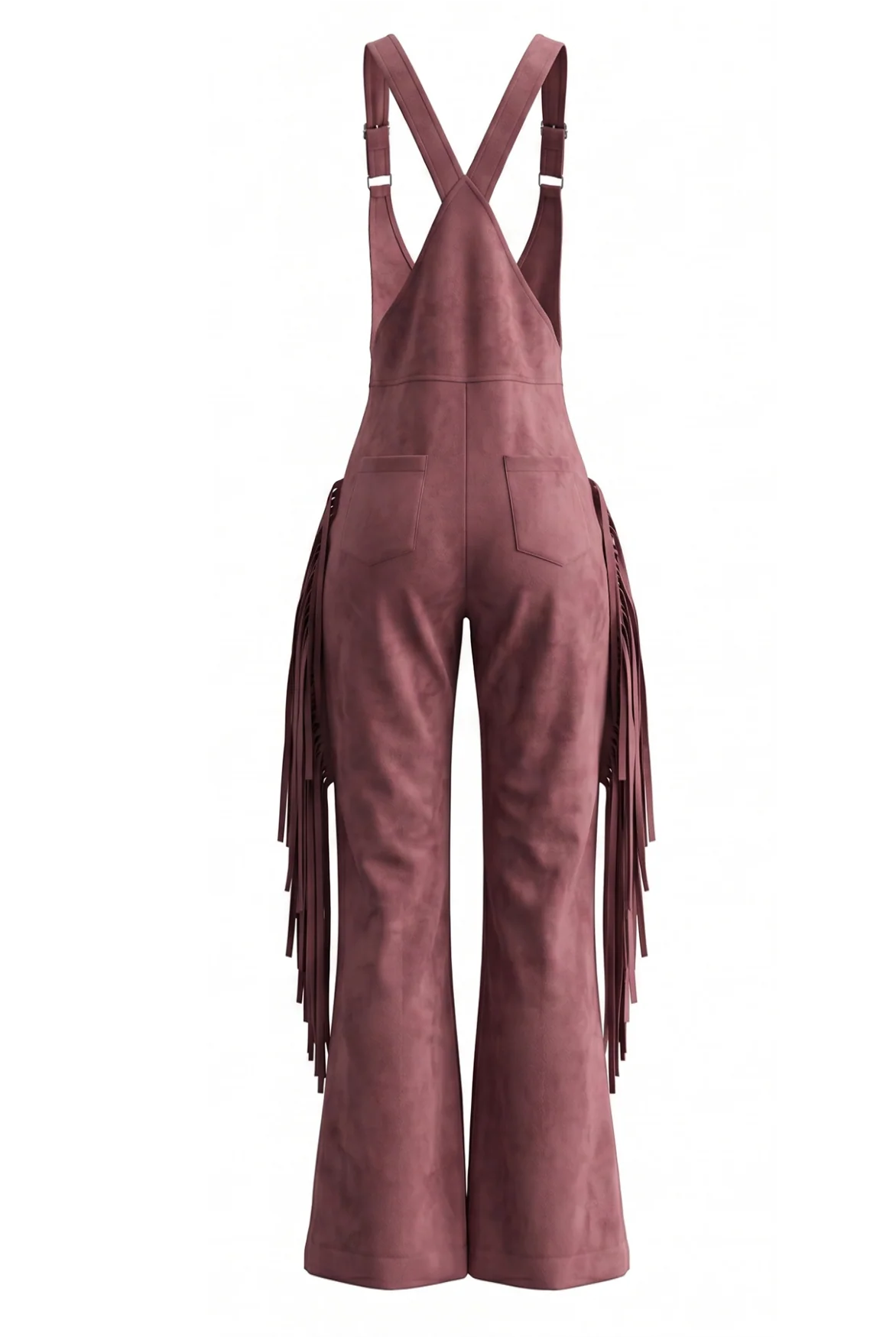 1970s Western Fringe Strap Flared Suede Jumpsuit - Image 4