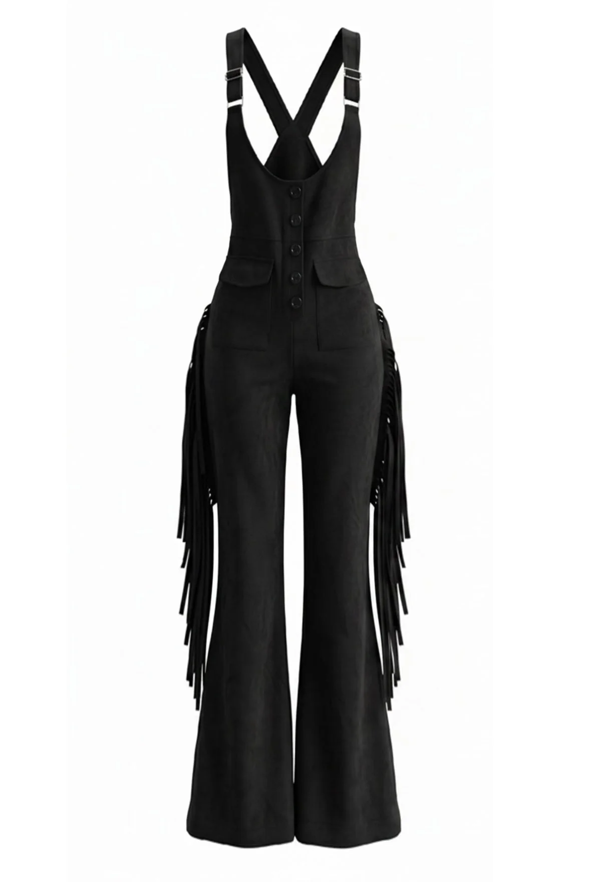 1970s Western Fringe Strap Flared Suede Jumpsuit - Image 6