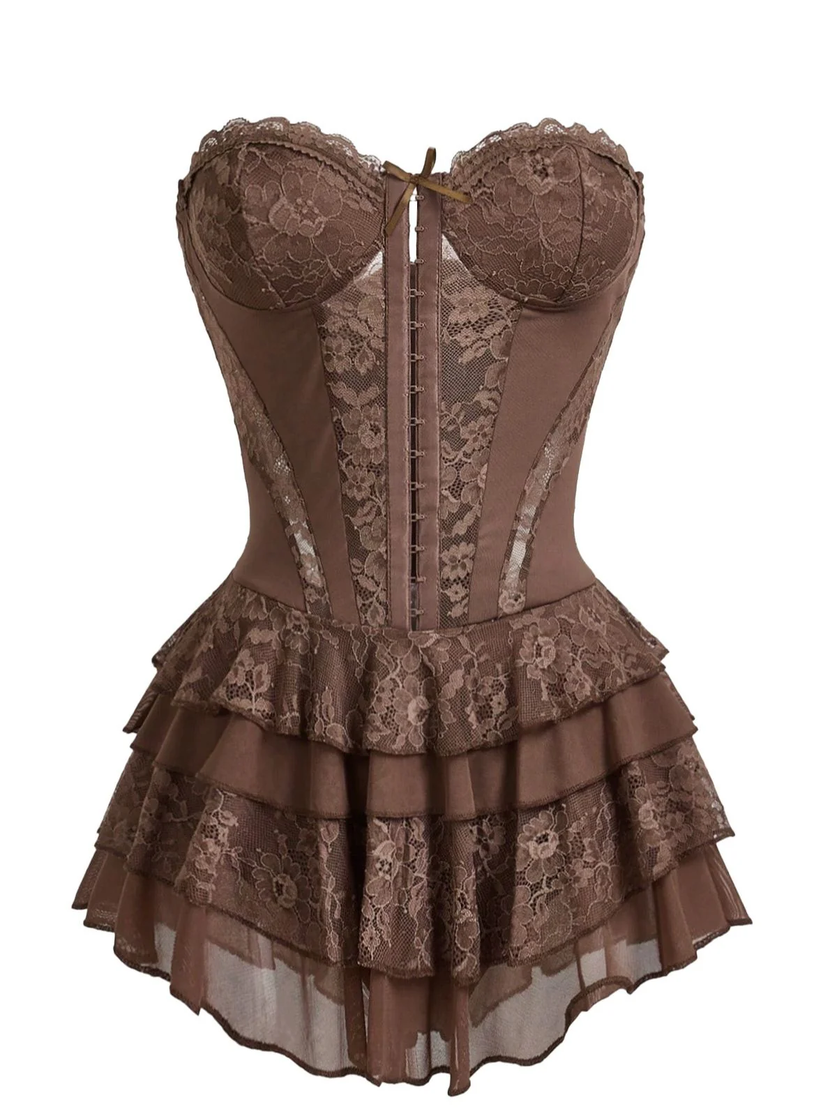 1980s Floral Lace Corset Tiered Ruffle Lingerie - Image 2