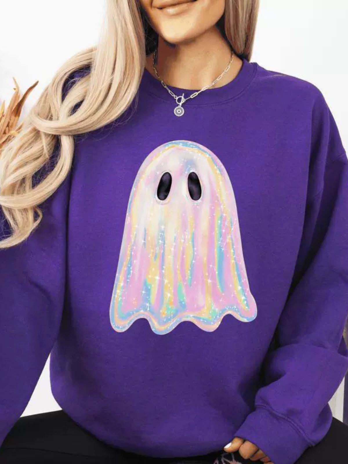 1980s Halloween Ghost Pumpkin Vintage Sweatshirt - Image 10