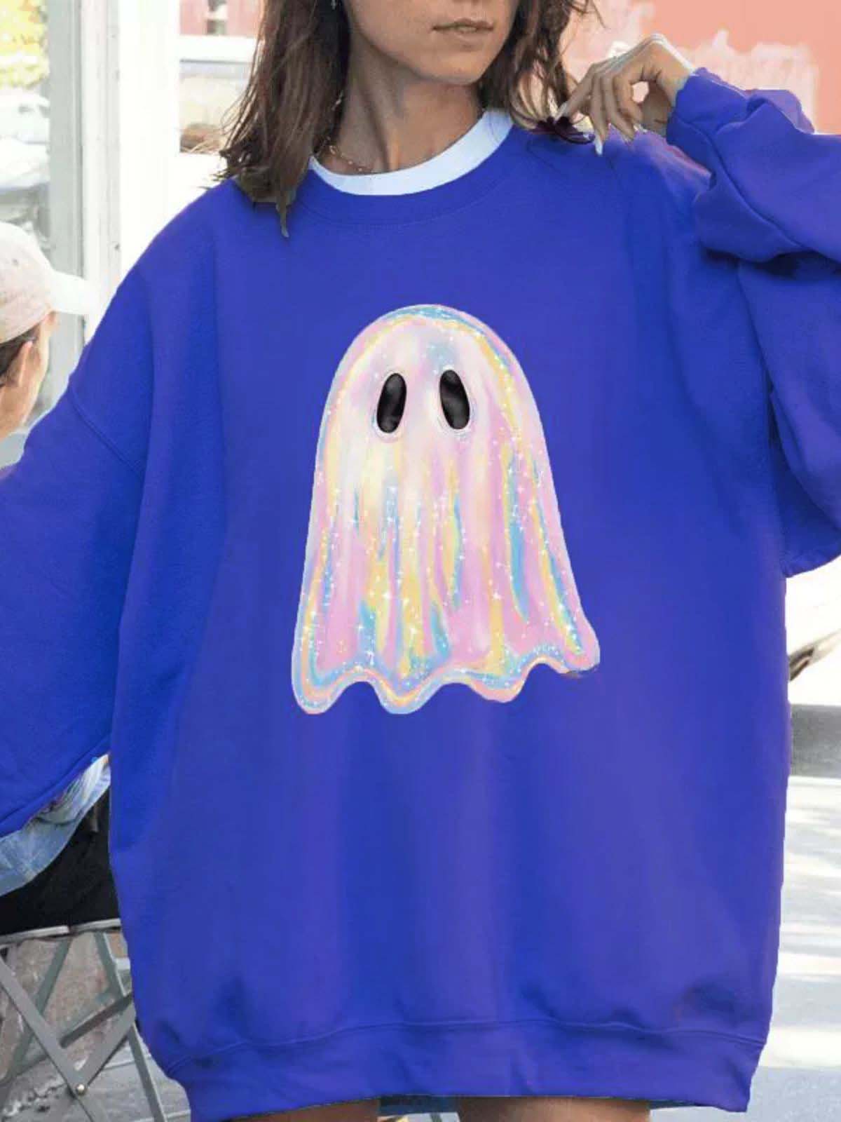 1980s Halloween Ghost Pumpkin Vintage Sweatshirt - Image 2