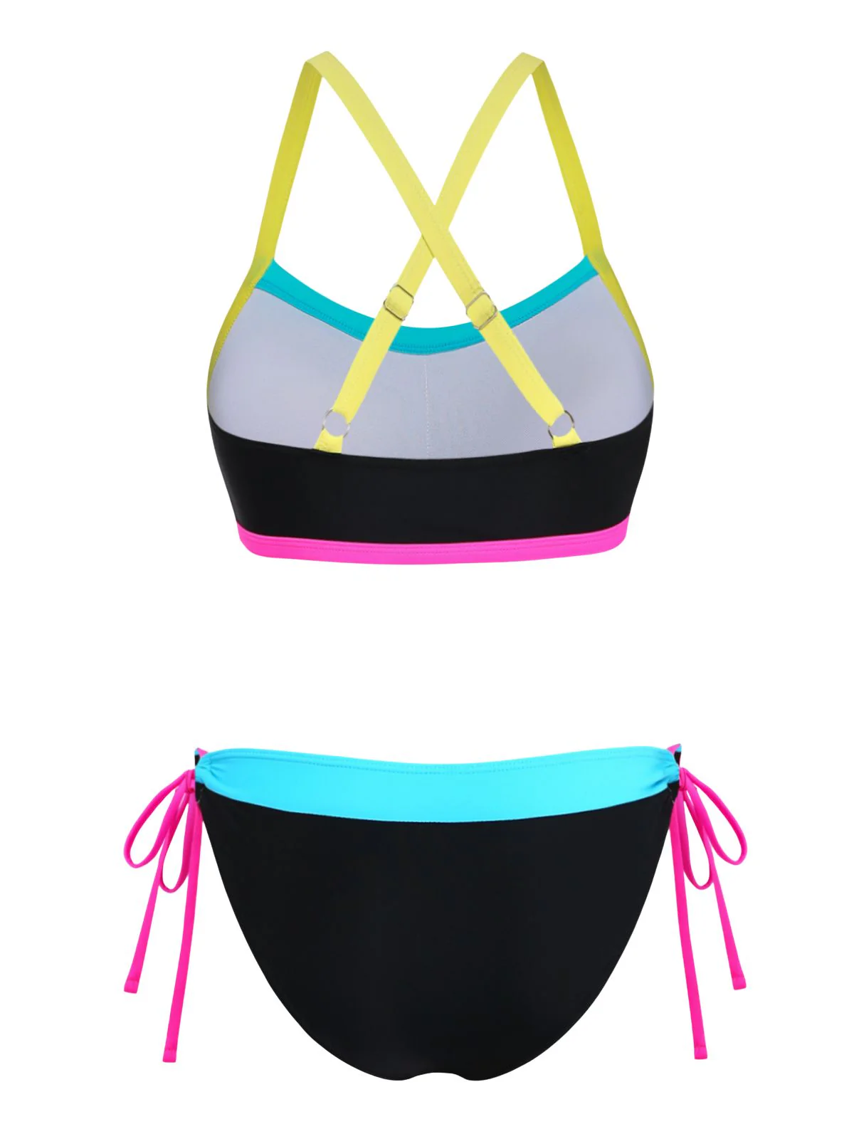 1980s Halter Colorblock Cross Back Tie-Side Bikini Set - Image 3