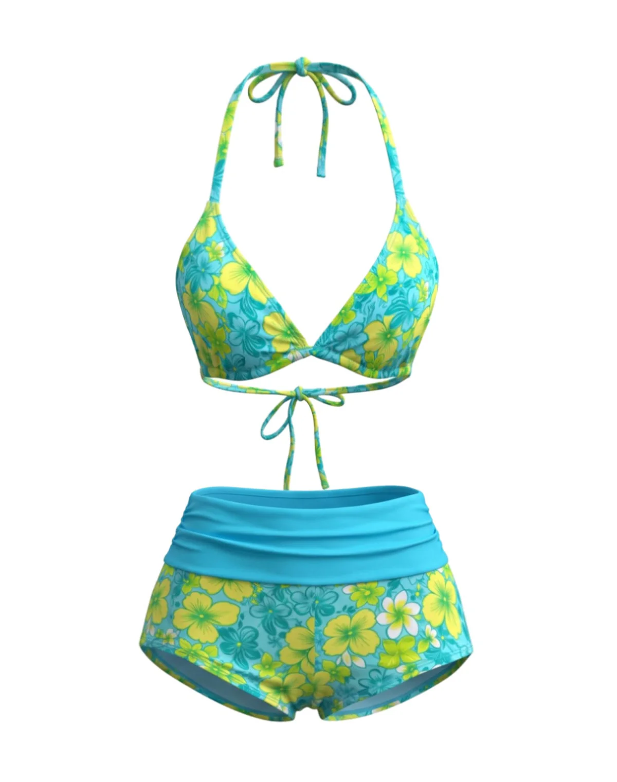 1980s Halter Floral Boy Short Bikini Set - Image 2