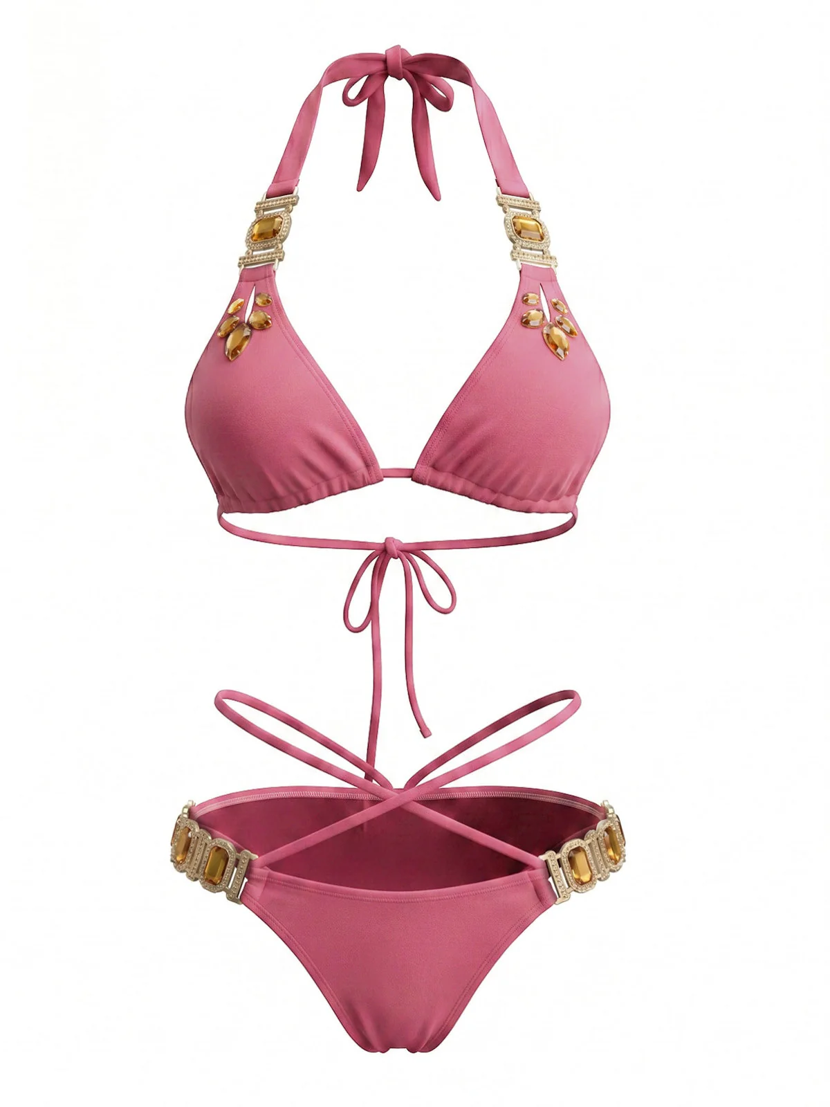 1980s Halter Rhinestone Strappy Bikini Set - Image 10