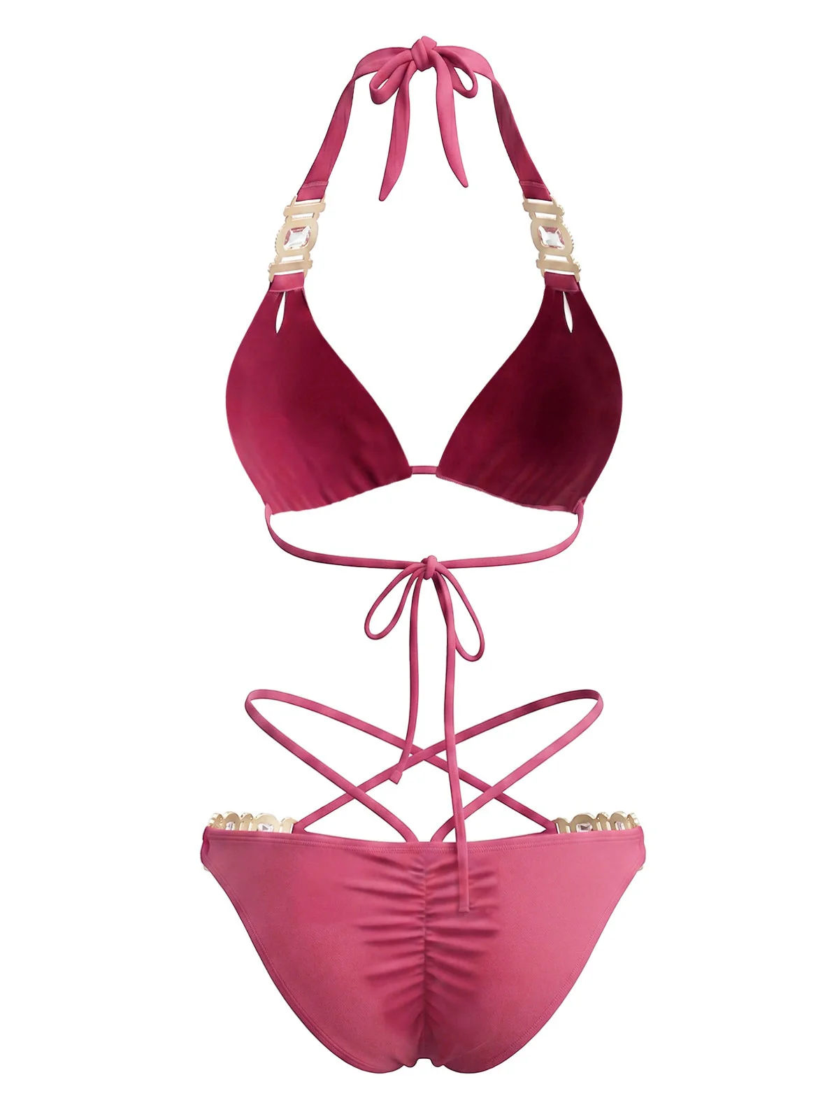 1980s Halter Rhinestone Strappy Bikini Set - Image 11