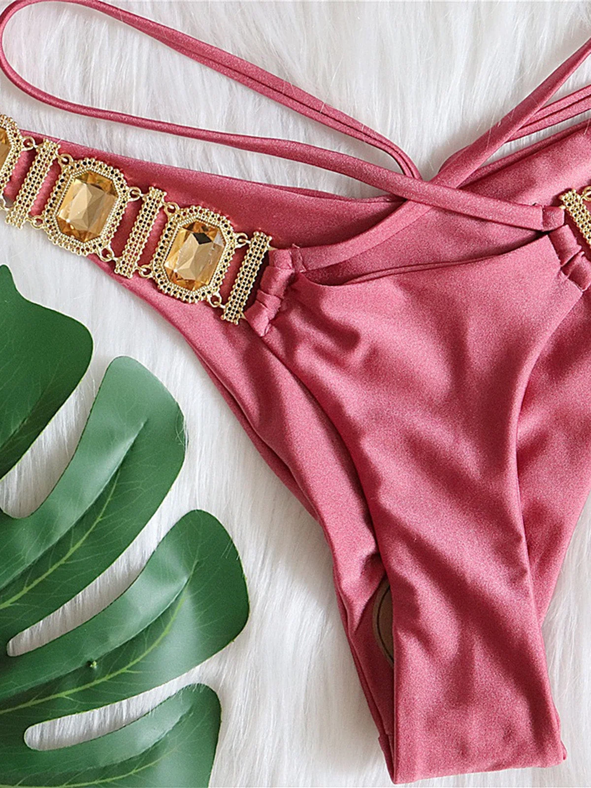 1980s Halter Rhinestone Strappy Bikini Set - Image 15