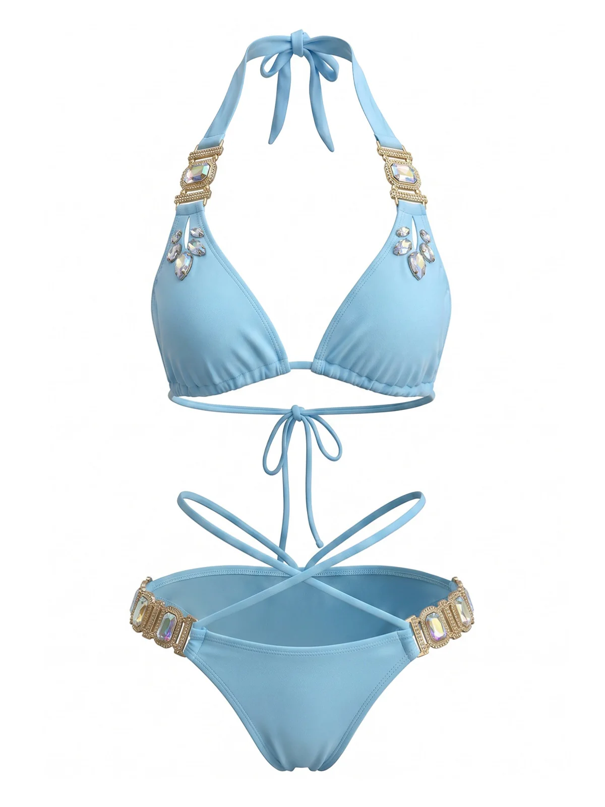 1980s Halter Rhinestone Strappy Bikini Set - Image 2
