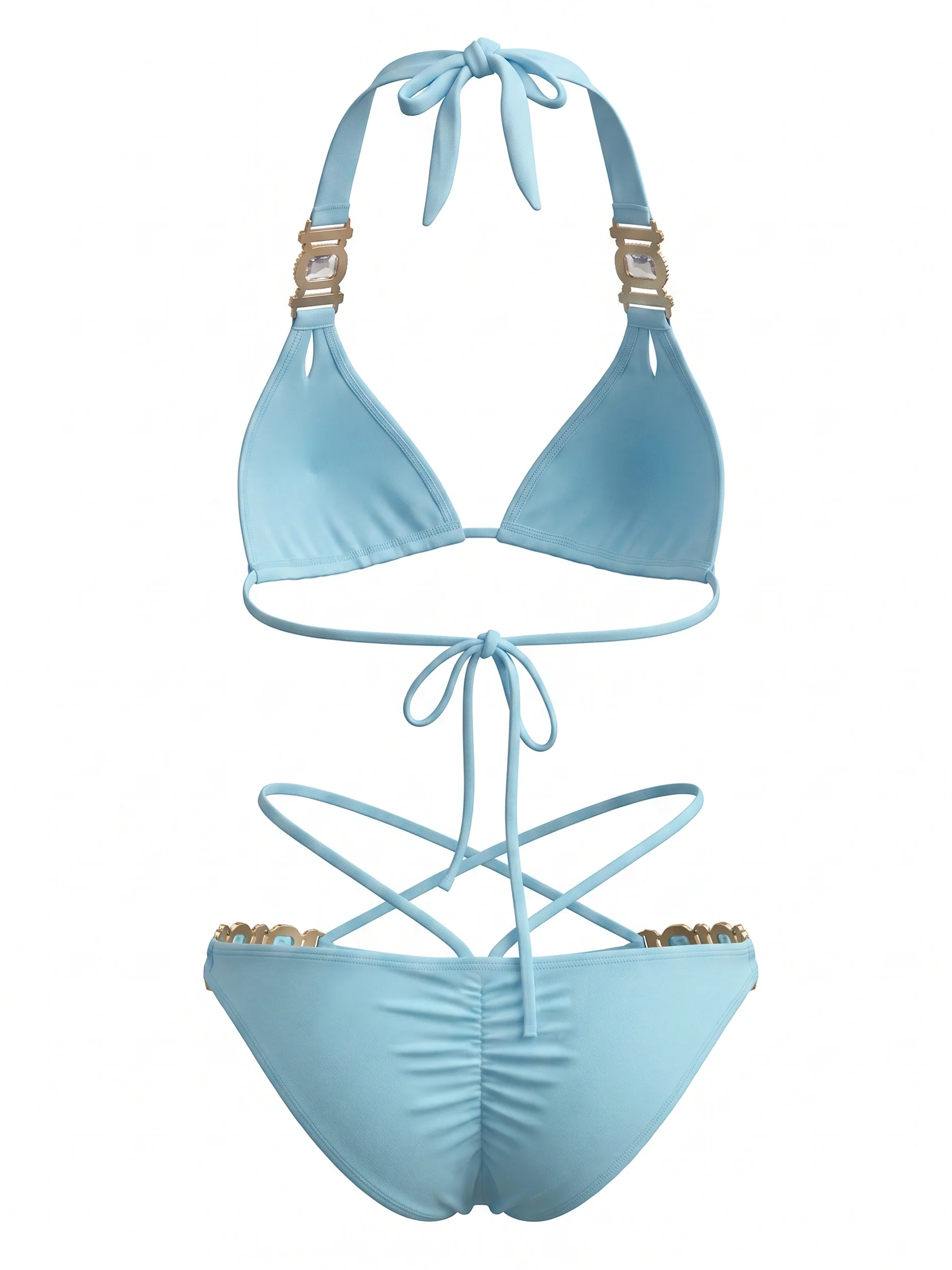 1980s Halter Rhinestone Strappy Bikini Set - Image 3