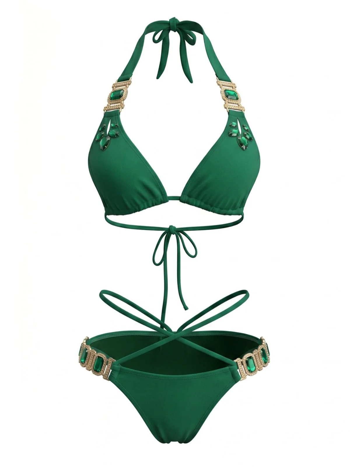 1980s Halter Rhinestone Strappy Bikini Set - Image 7