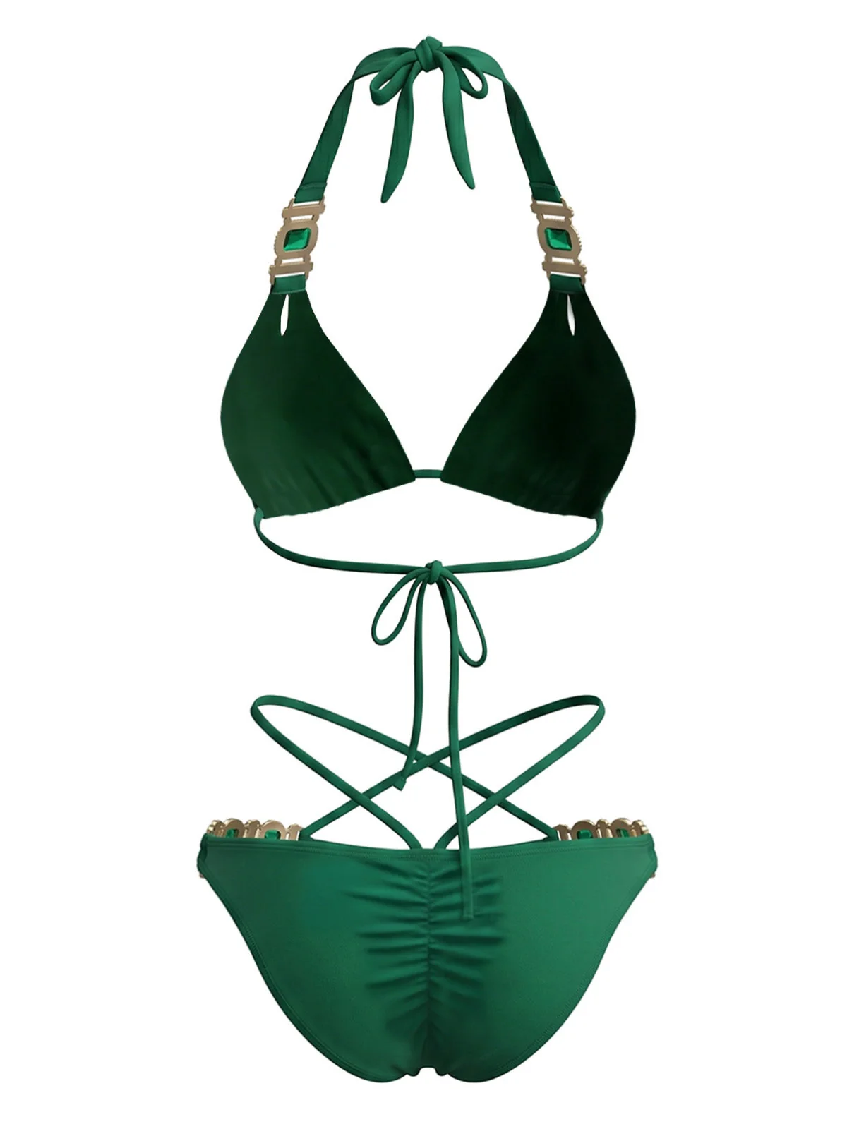 1980s Halter Rhinestone Strappy Bikini Set - Image 8